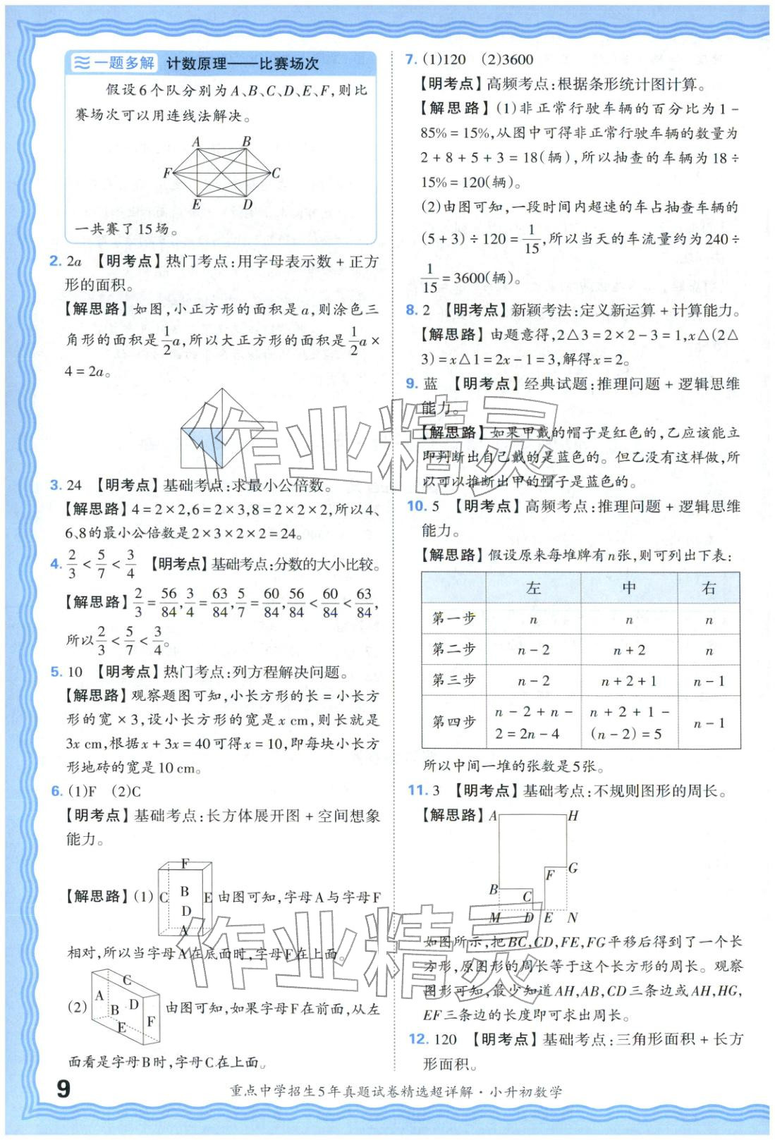 2025年重點(diǎn)中學(xué)招生五年真題試卷精選超詳解小升初數(shù)學(xué)&nbsp;參考答案第9頁