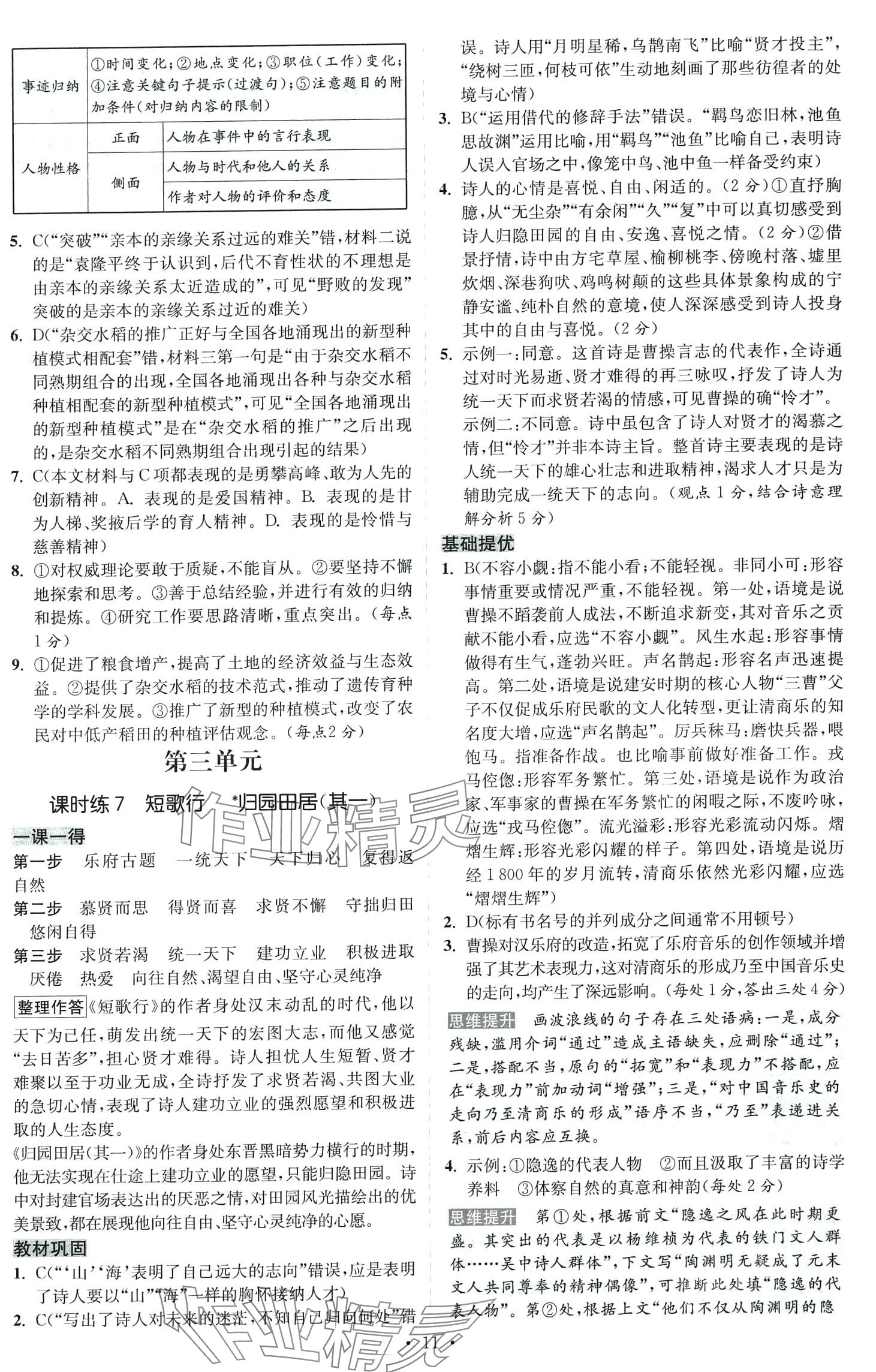 2024年小題狂做高中語(yǔ)文必修上冊(cè) 參考答案第11頁(yè)