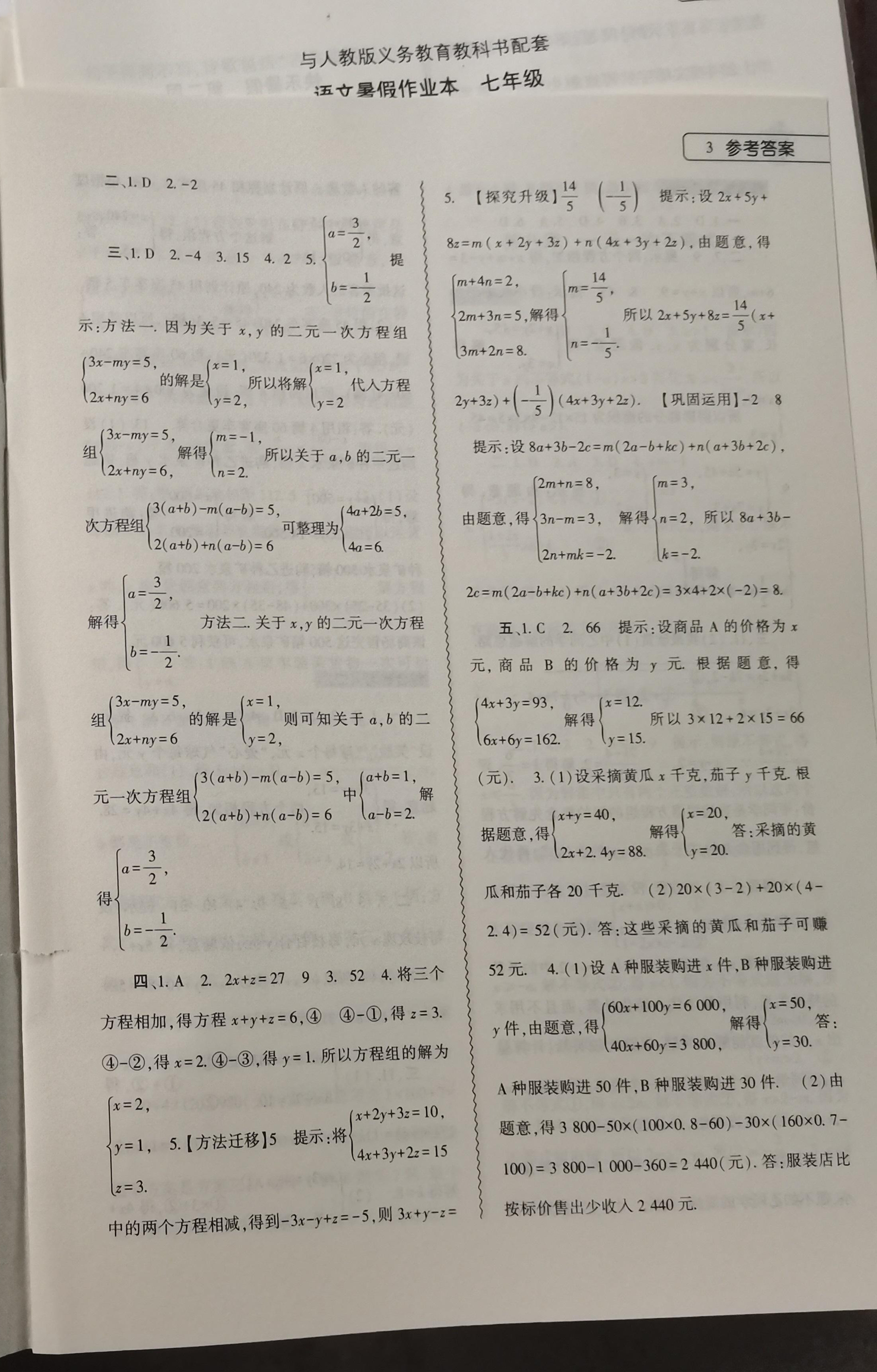 2024年暑假作业本大象出版社七年级数学华师大版 第3页