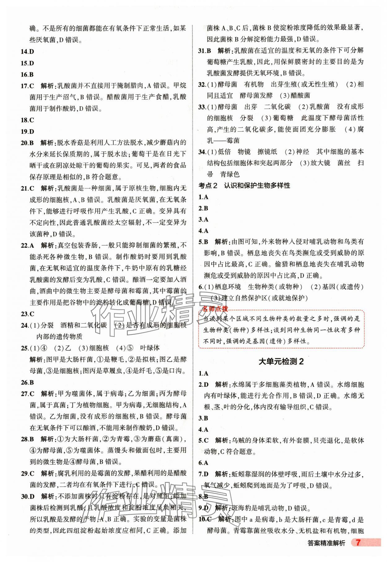 2025年5年中考3年模拟生物 参考答案第7页