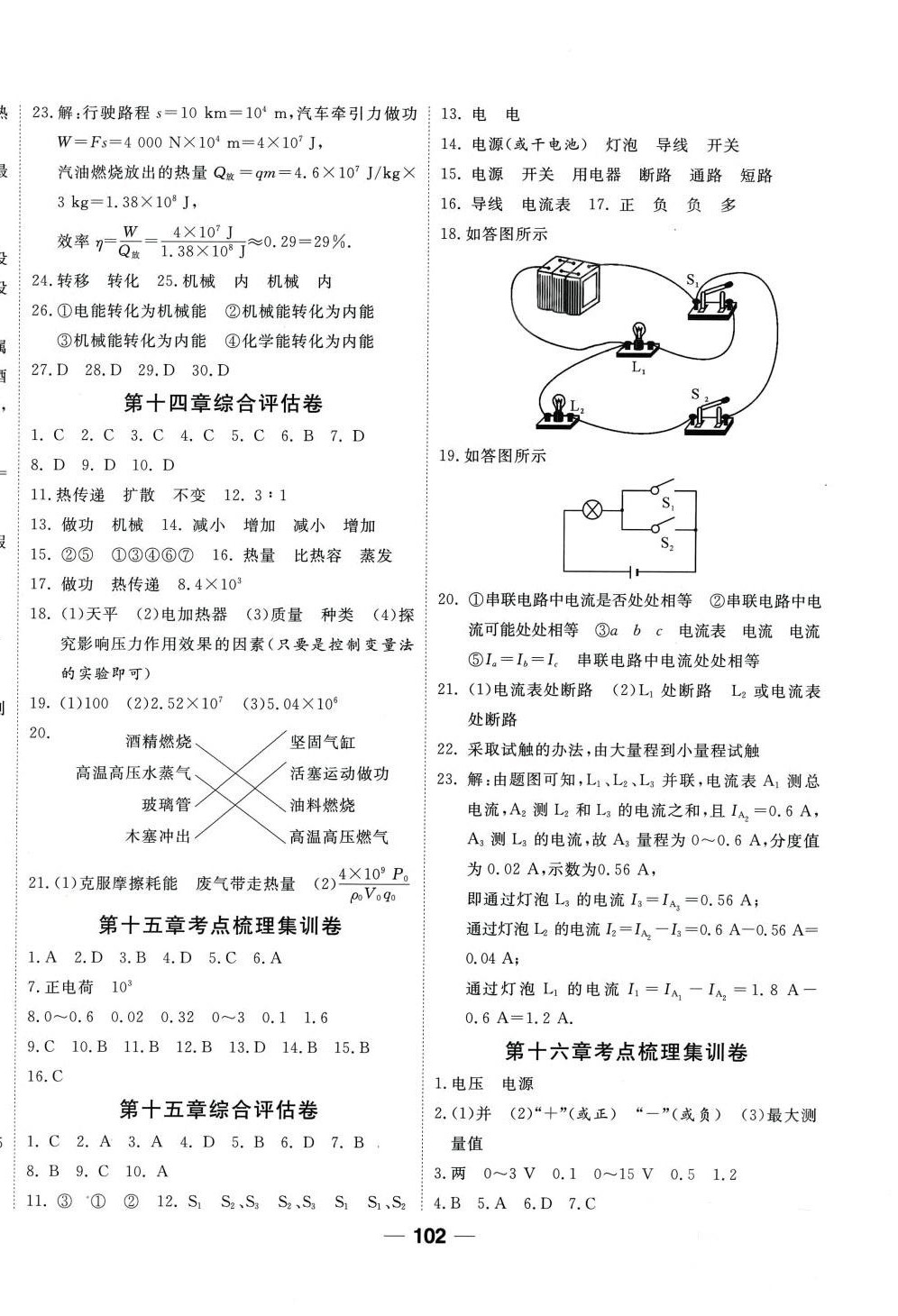 2024年單元專題測試一卷通九年級物理全一冊人教版 參考答案第2頁