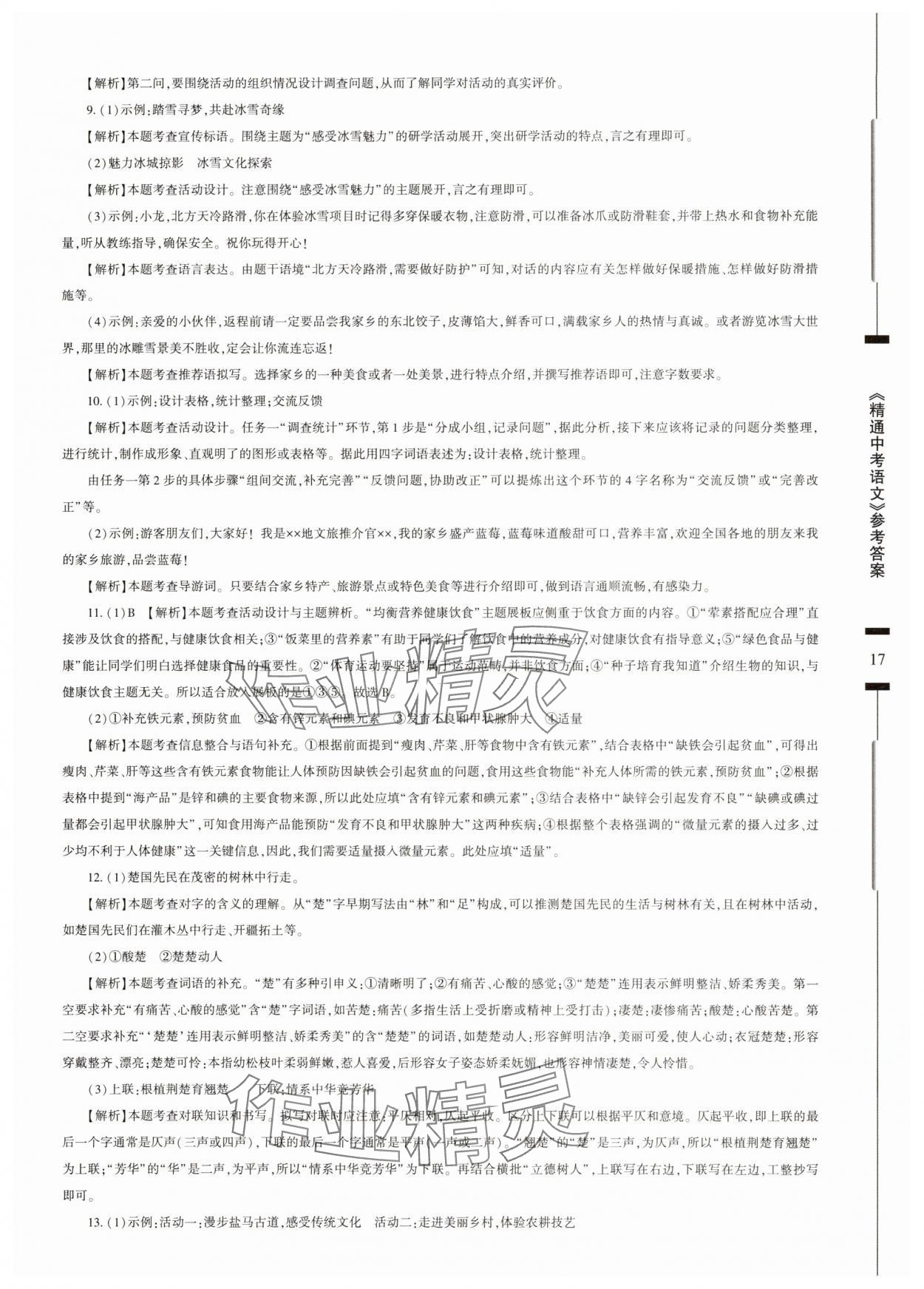 2025年精通中考語(yǔ)文基礎(chǔ)知識(shí)與試卷訓(xùn)練 參考答案第17頁(yè)