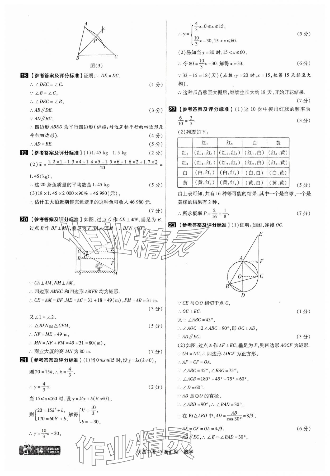 2025年金考卷45套匯編數(shù)學(xué)陜西專版 參考答案第14頁