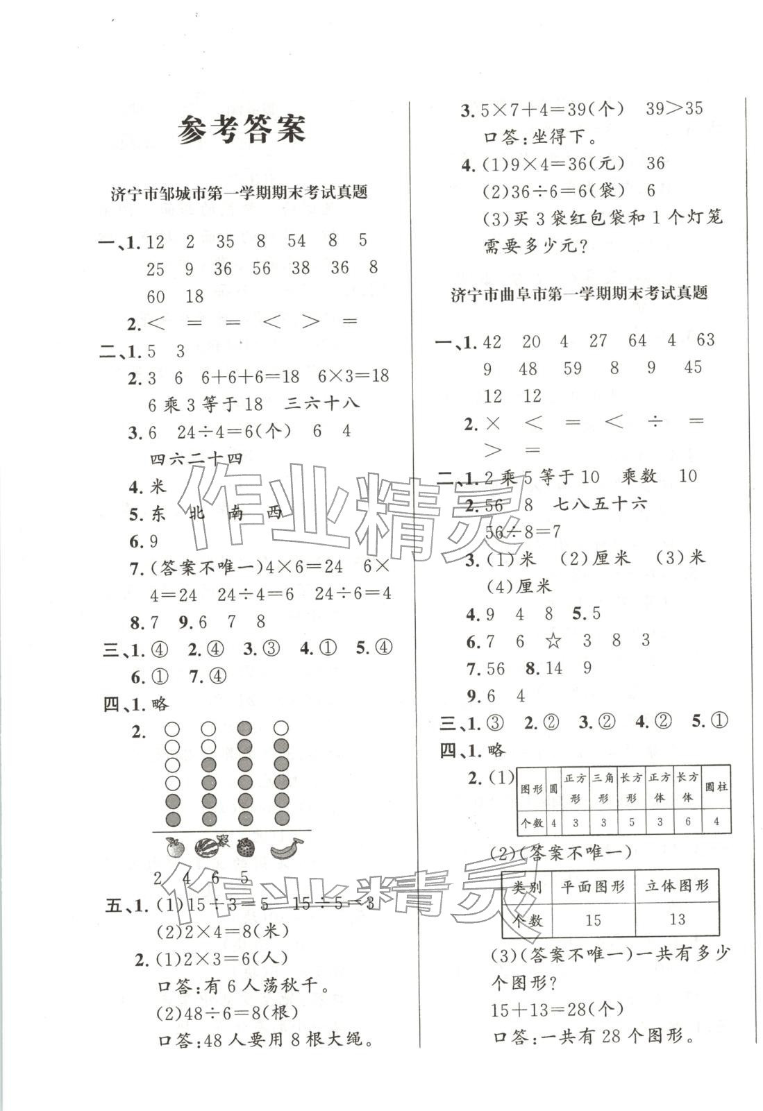 2025年济宁真题汇编二年级数学全一册人教版 第1页