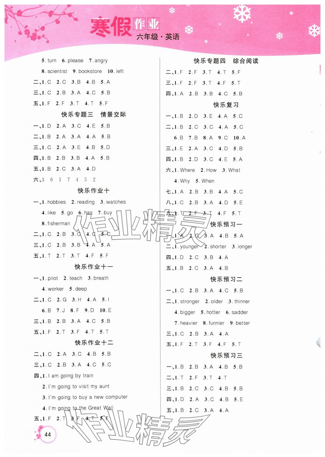 2025年寒假作业延边教育出版社六年级英语人教版 第2页