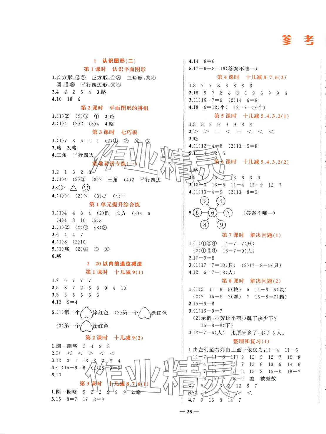 2024年淘金先鋒課堂一年級數(shù)學下冊人教版 參考答案第1頁