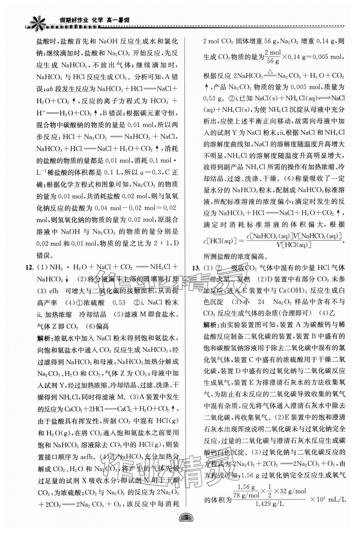 2025年假期好作业暨期末复习暑假高一化学 参考答案第5页