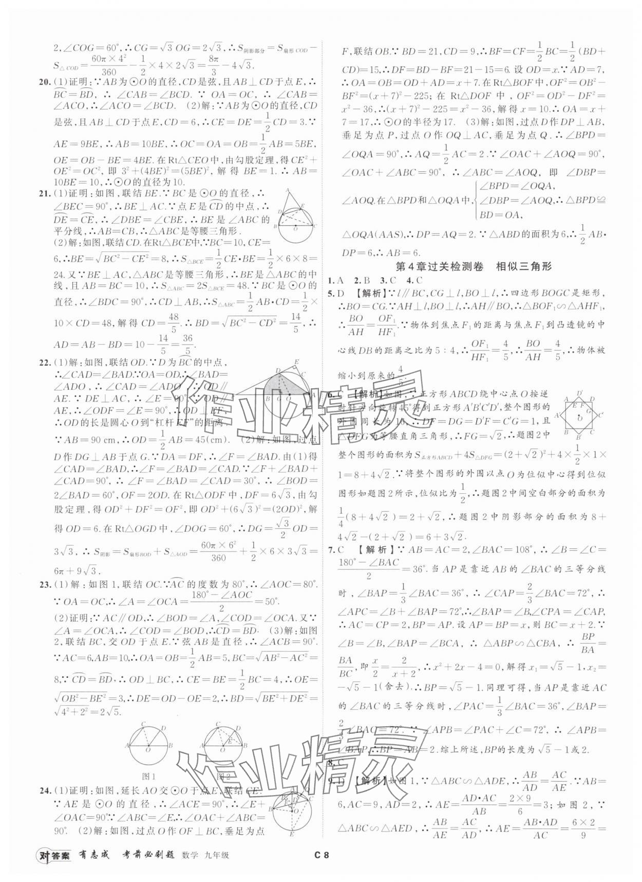 2024年有志成考前必刷題九年級數(shù)學全一冊浙教版 參考答案第7頁