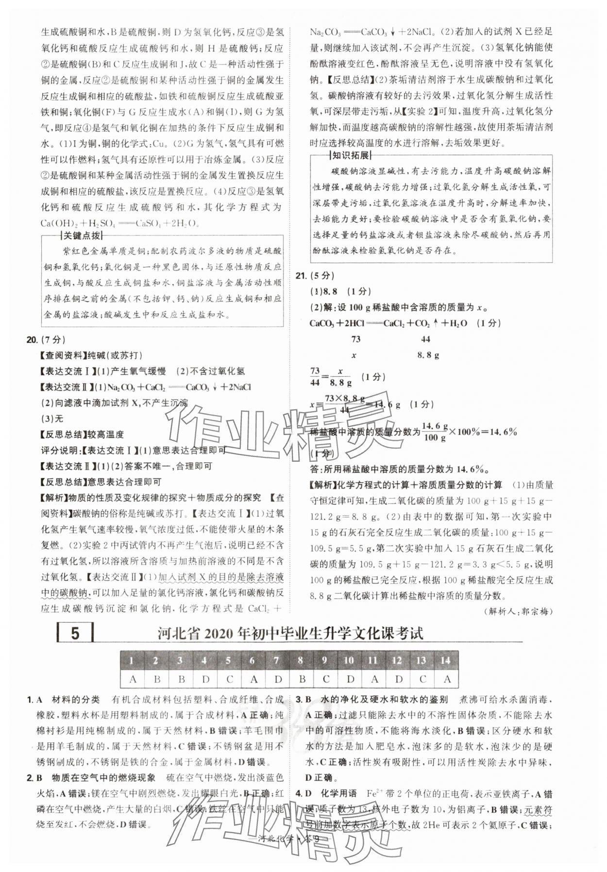 2025年天利38套中考試題精選化學(xué)河北專版 參考答案第9頁