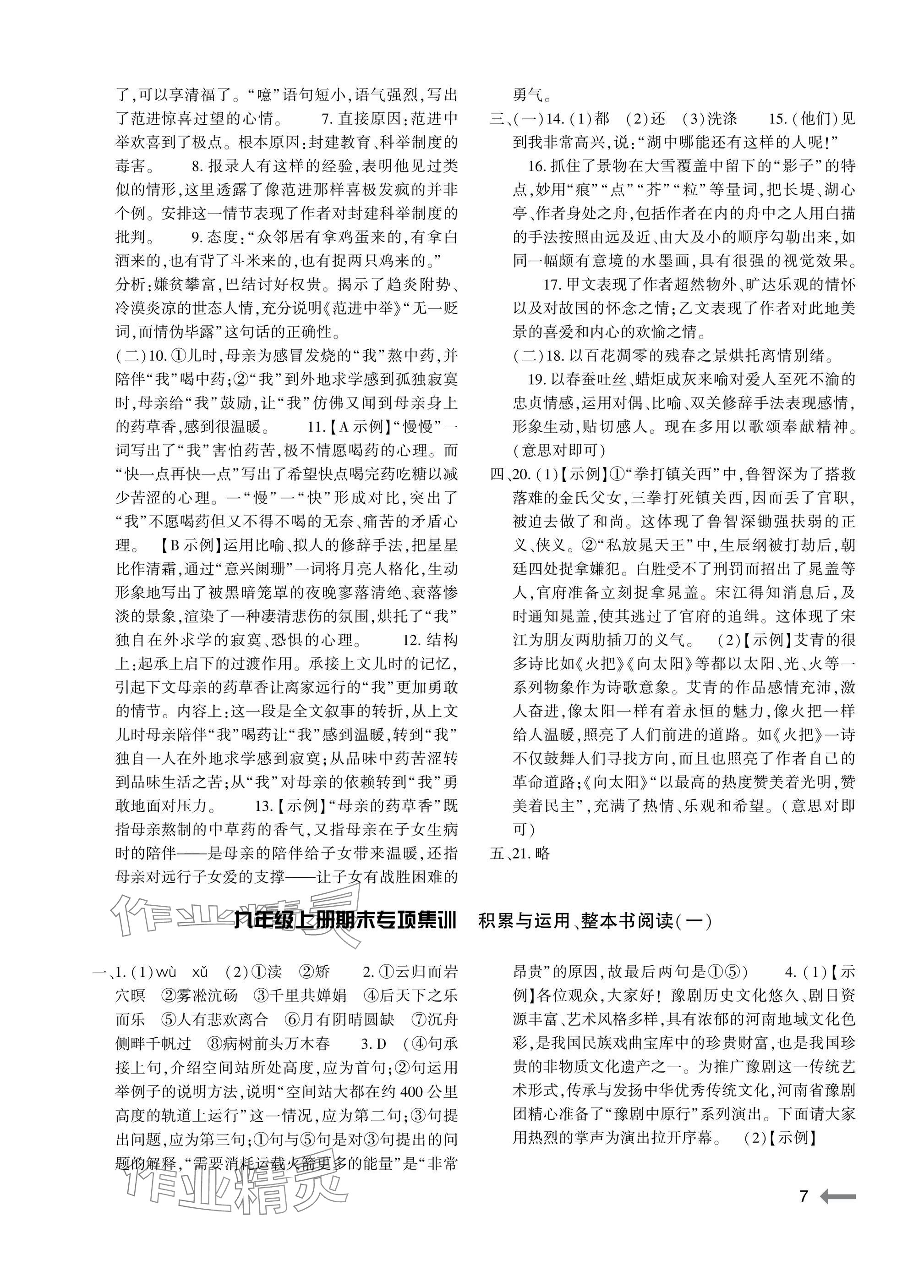 2025年節節高大象出版社九年級語文全一冊人教版&nbsp;參考答案第7頁