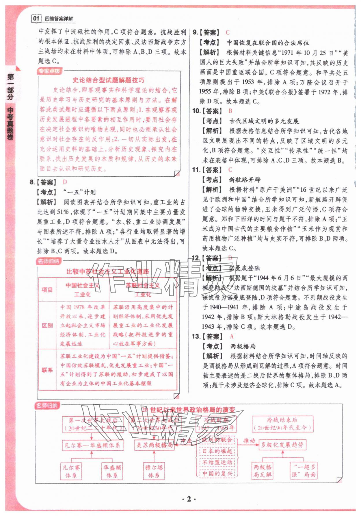 2024年晉一中考山西真題歷史中考 參考答案第2頁