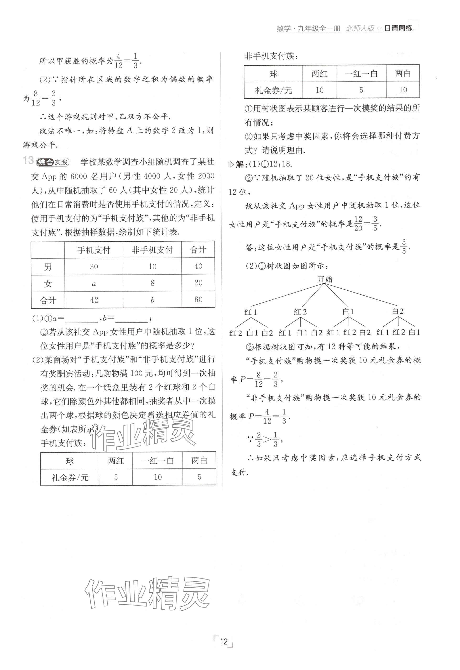 2024年日清周練九年級數(shù)學(xué)全一冊北師大版 參考答案第12頁