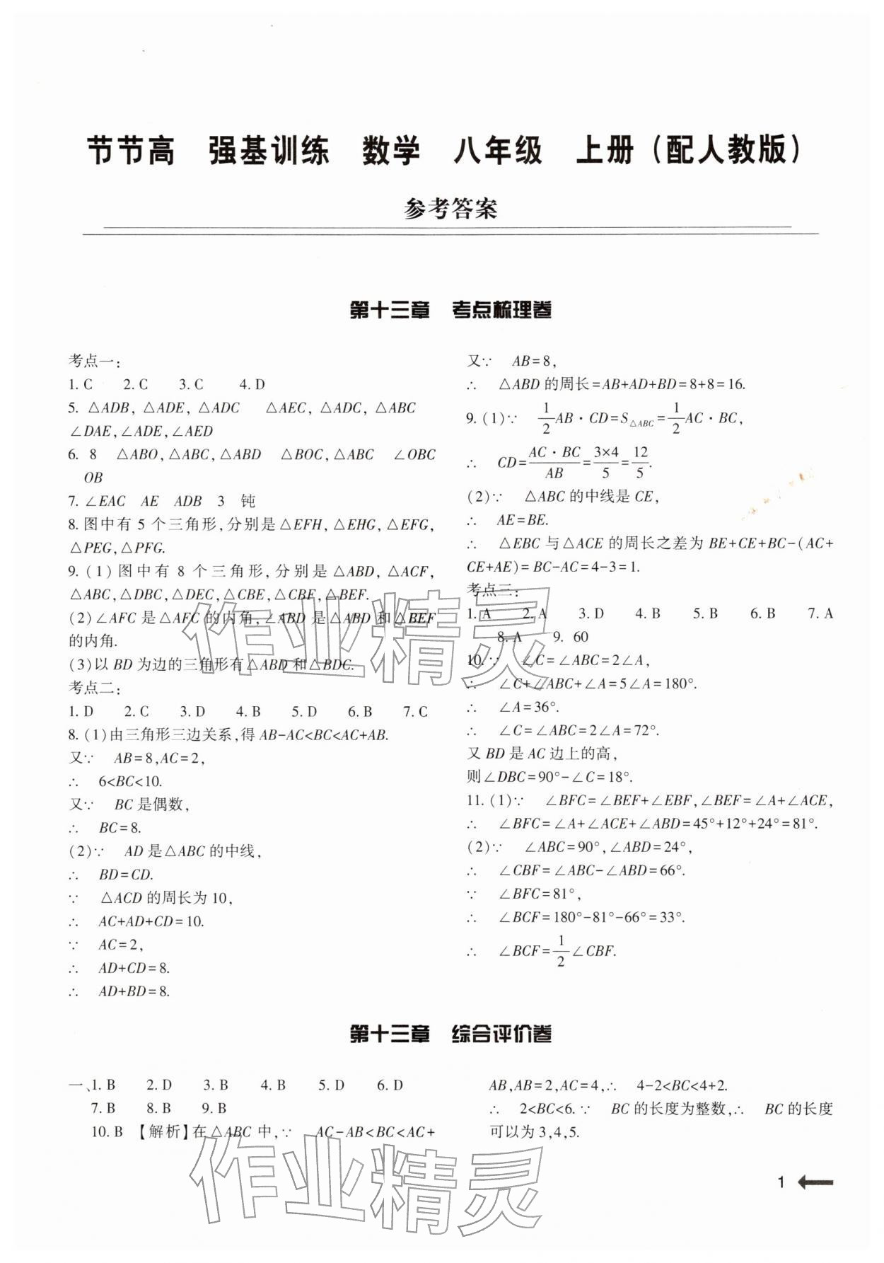 2025年强基训练八年级数学上册人教版 参考答案第1页