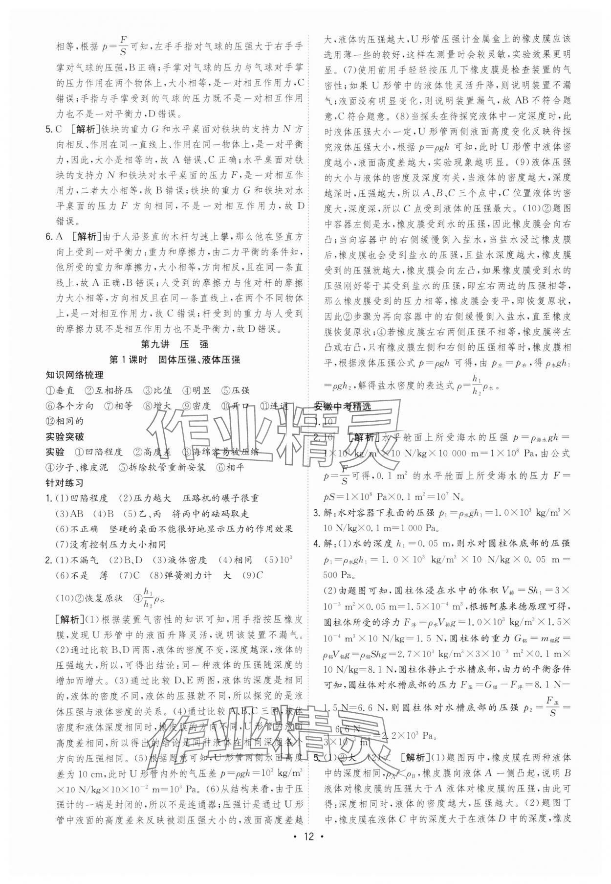 2025年决胜中考初中全程复习物理安徽专版 参考答案第12页