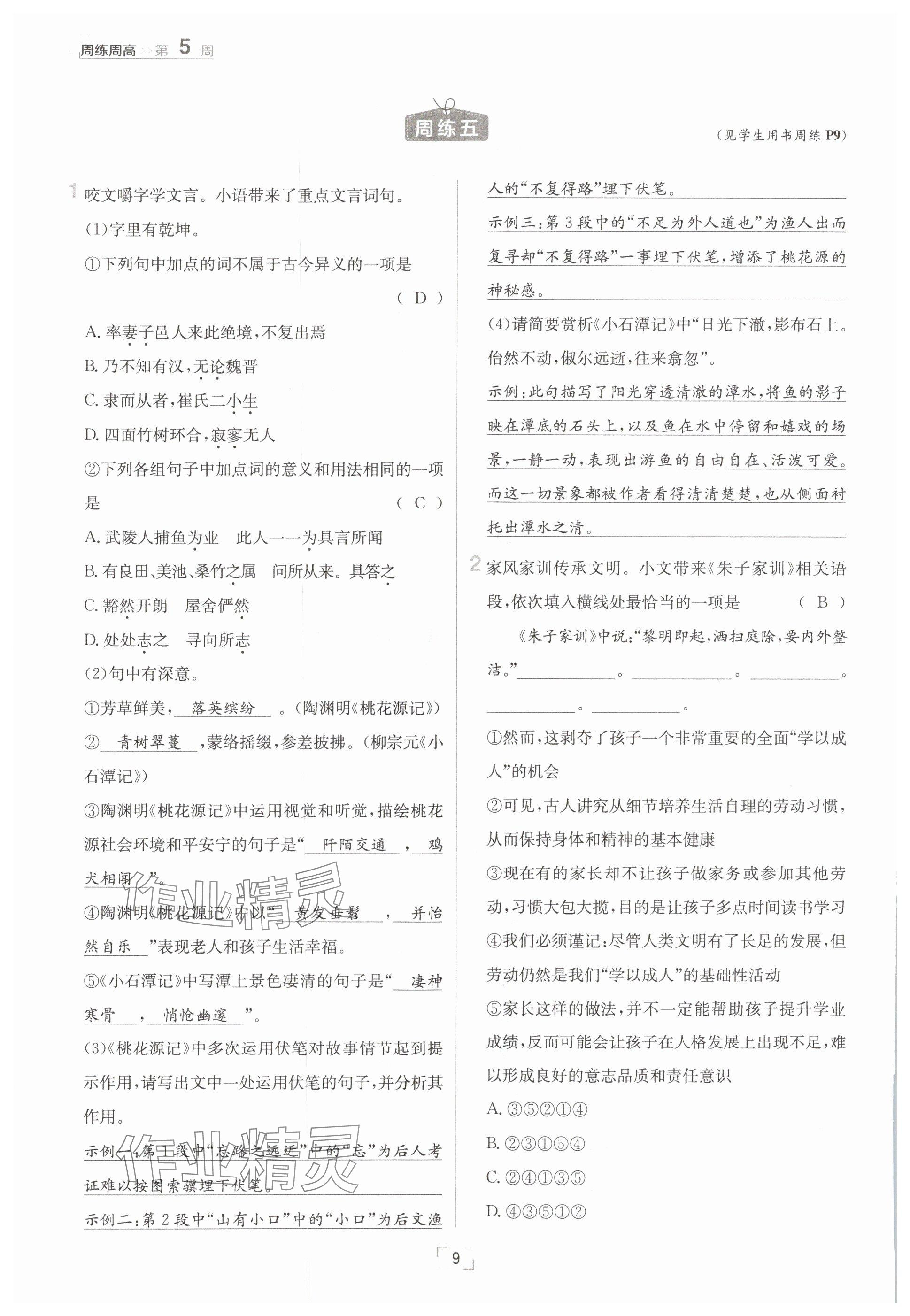 2025年日清周練八年級(jí)語(yǔ)文下冊(cè)人教版 參考答案第9頁(yè)