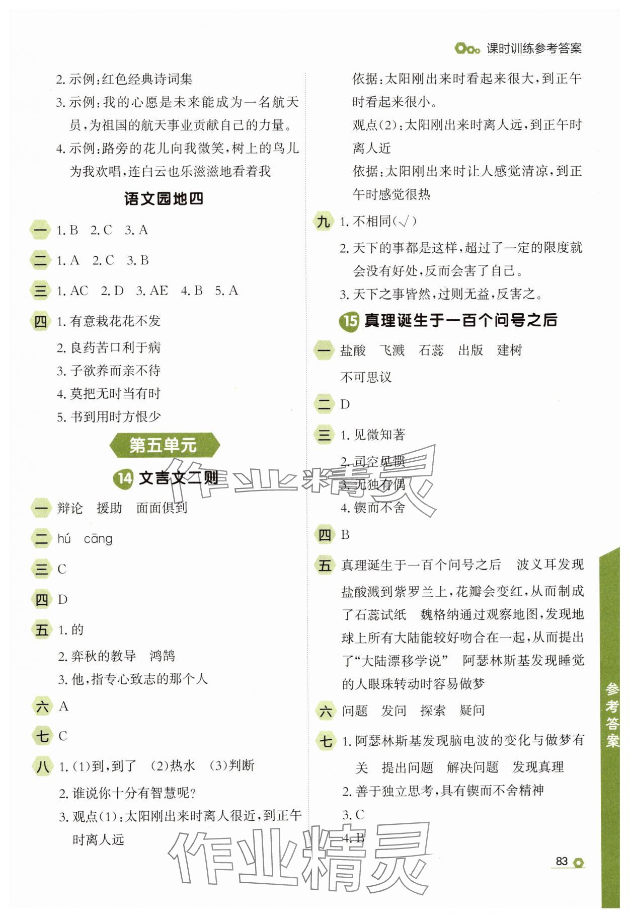 2025年点石成金金牌每课通六年级语文下册人教版 参考答案第7页