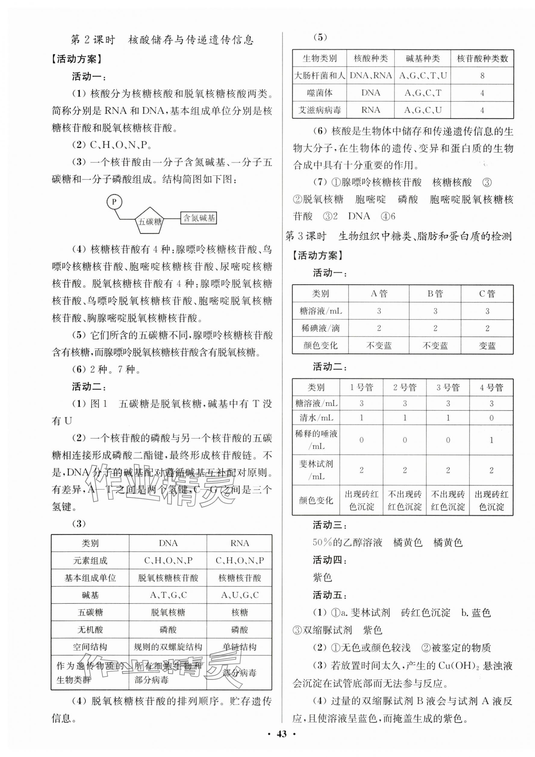 2024年活動單導(dǎo)學(xué)課程高中生物必修1蘇教版 參考答案第3頁