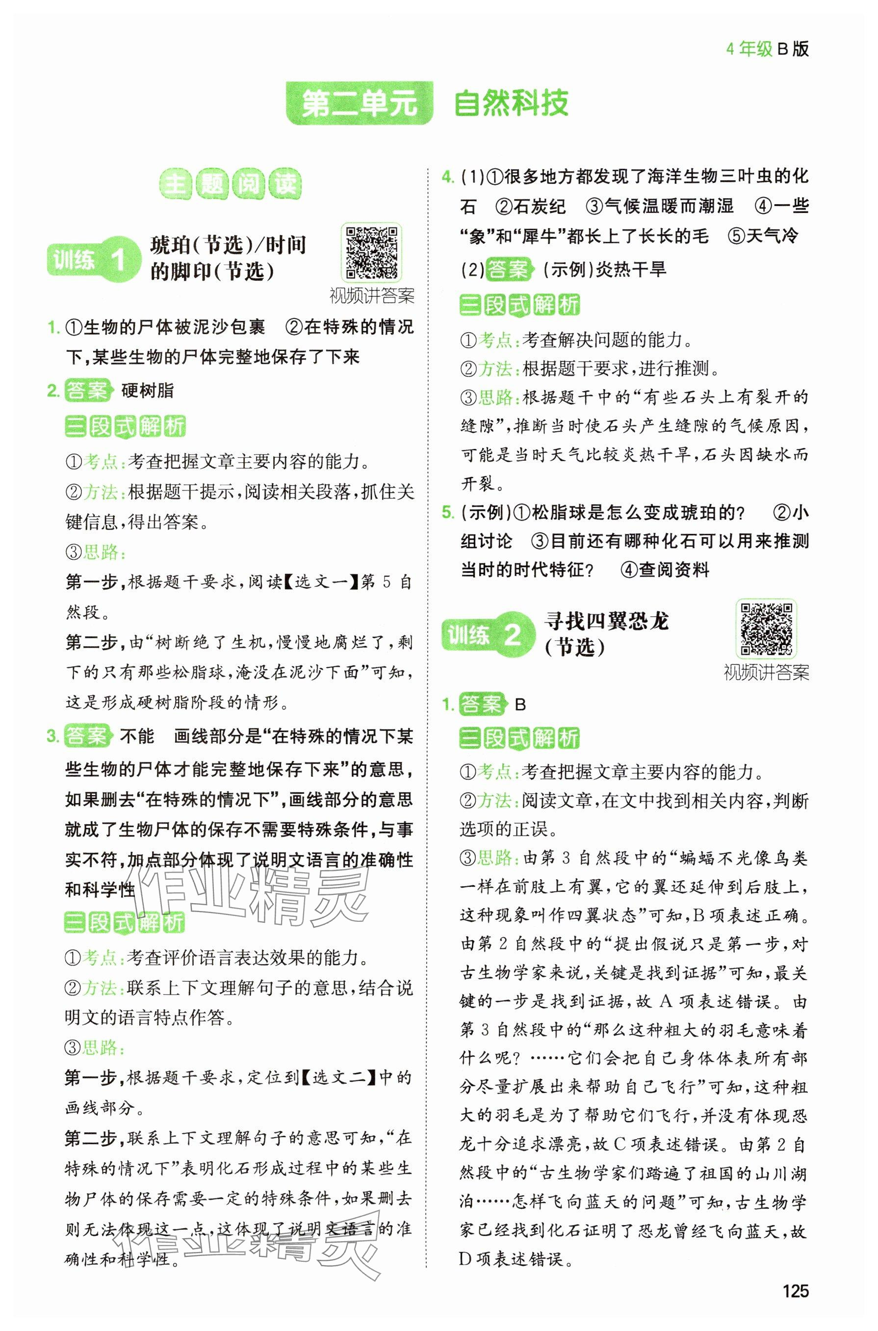 2024年一本閱讀能力訓(xùn)練100分四年級語文人教版浙江專版 參考答案第5頁