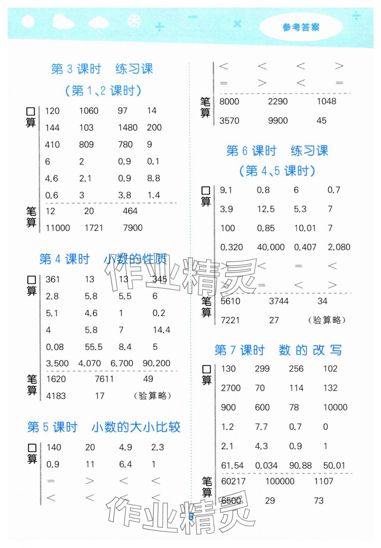 2024年口算大通關(guān)五年級(jí)數(shù)學(xué)上冊(cè)蘇教版 參考答案第5頁(yè)