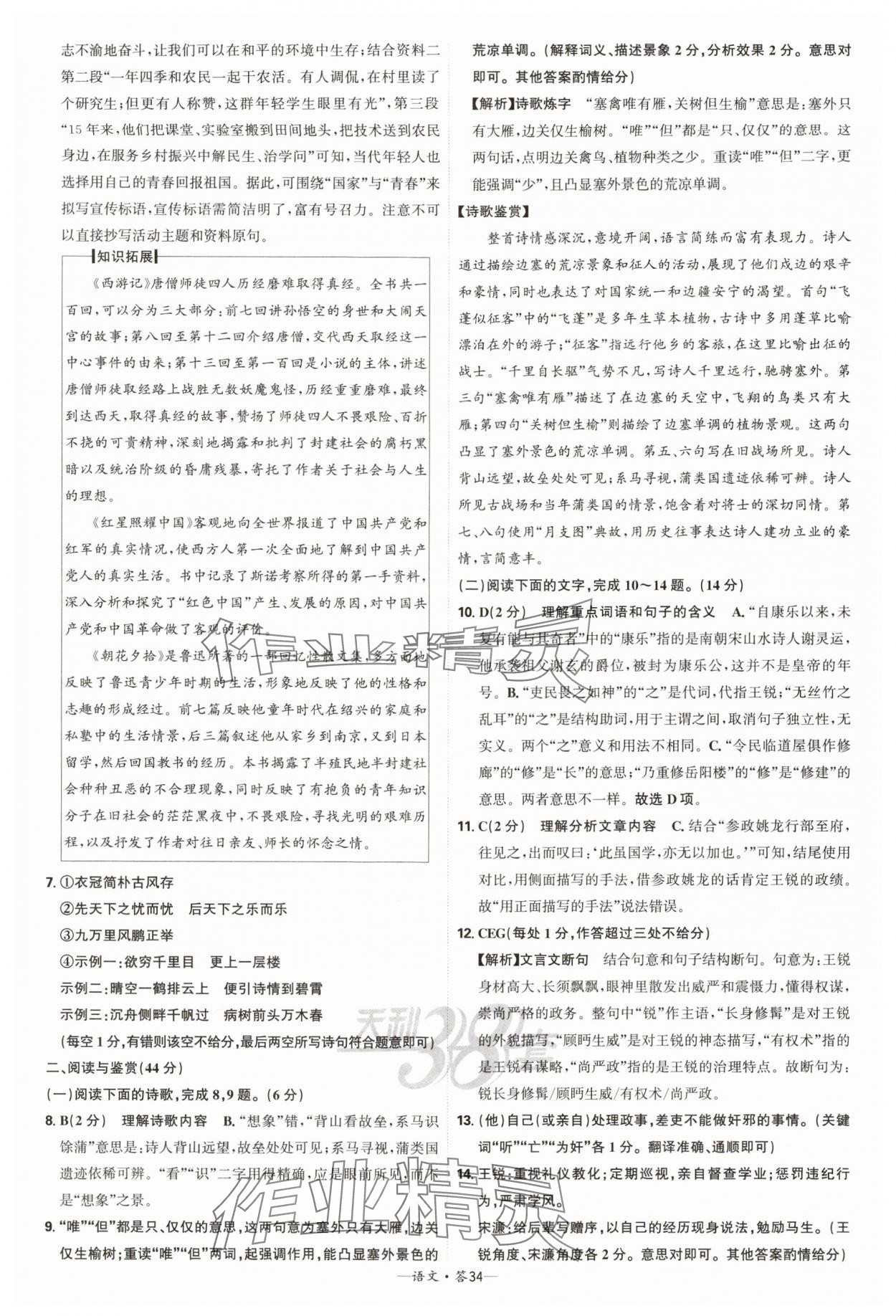 2025年天利38套新課標(biāo)全國中考試題精選語文 參考答案第34頁