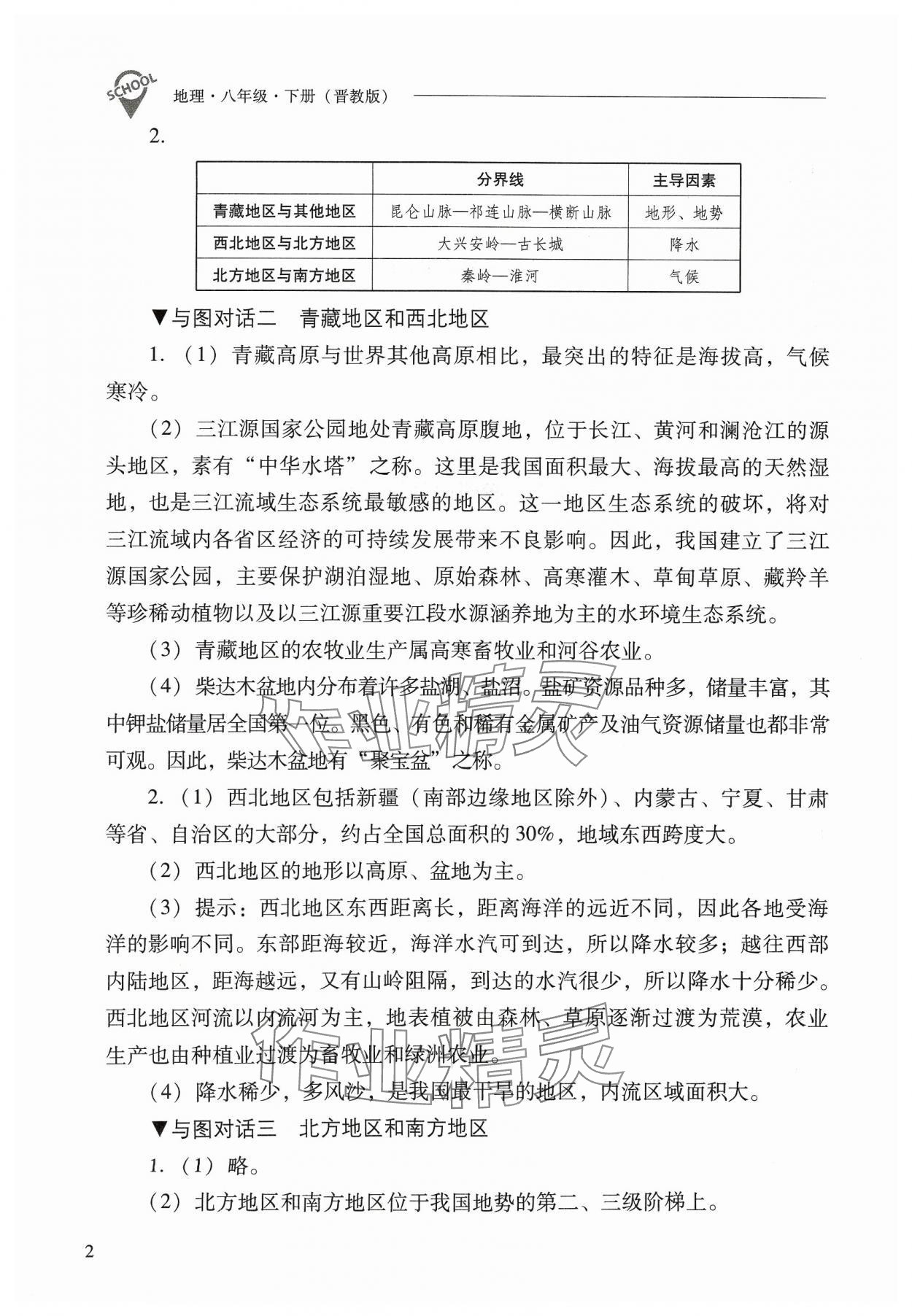 2024年新课程问题解决导学方案八年级地理下册晋教版 参考答案第2页