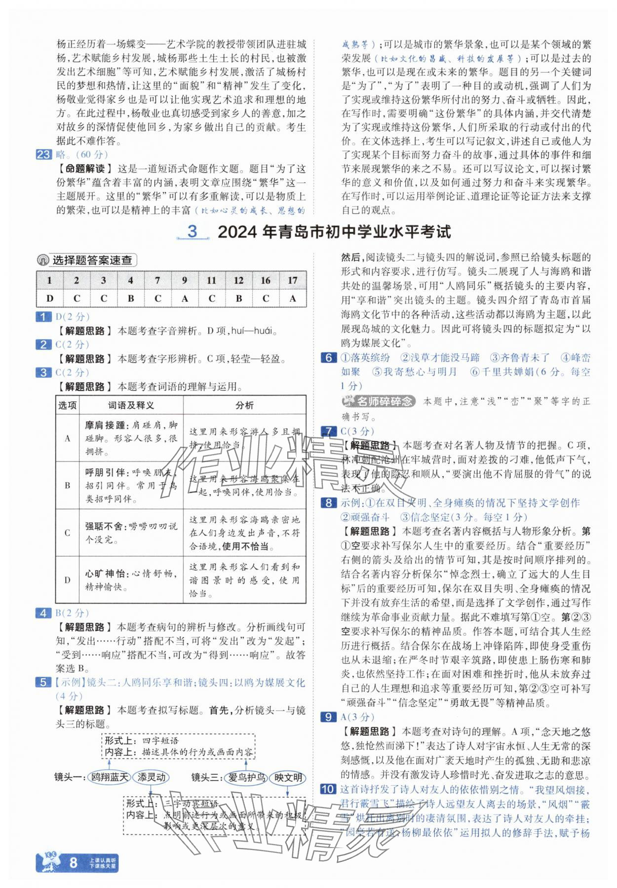 2025年金考卷中考45套匯編語文山東專版 參考答案第8頁