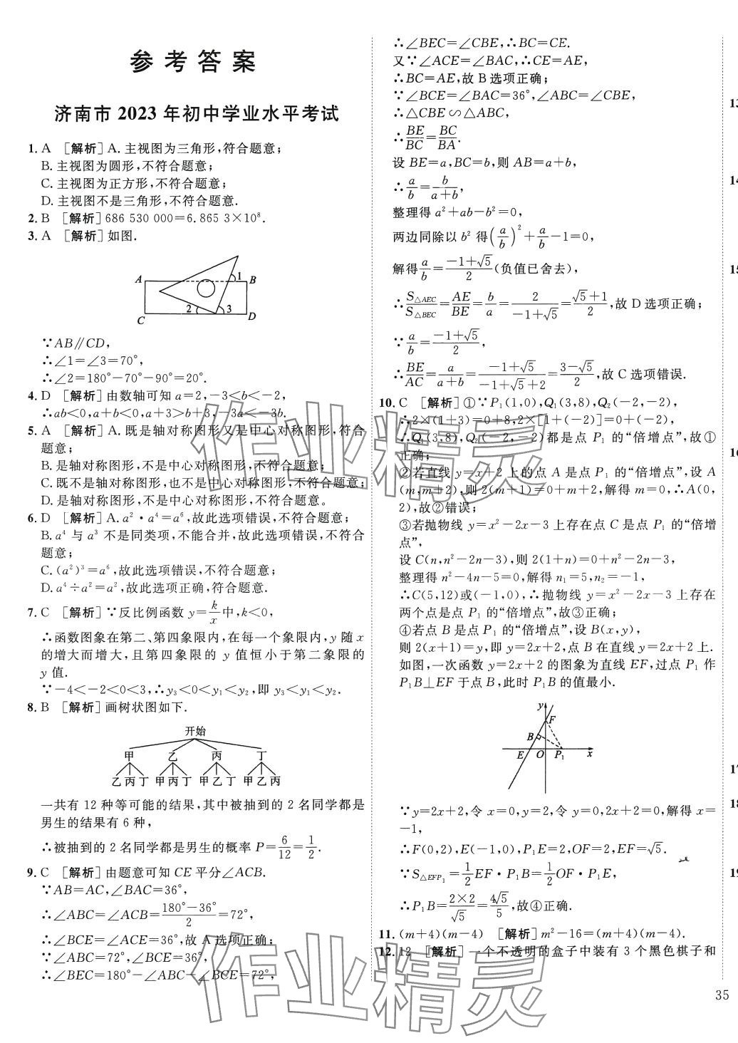 2024年中考321数学山东专版 参考答案第1页