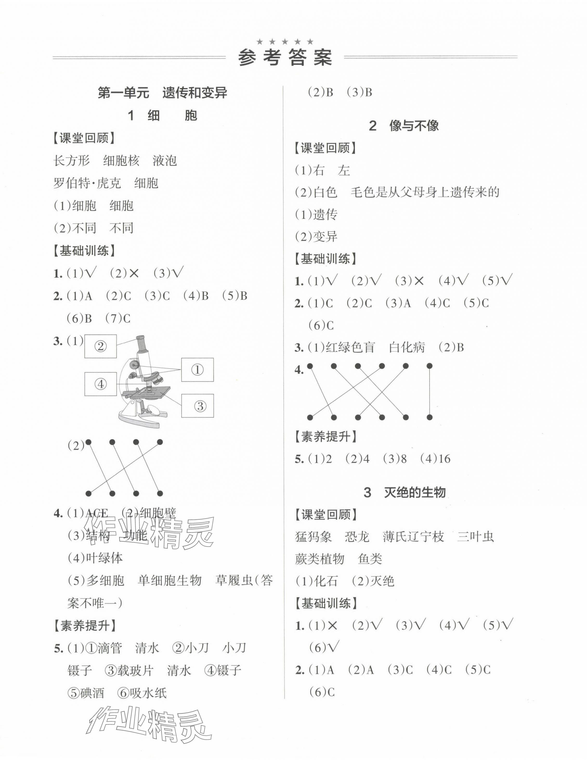 2024年小學(xué)學(xué)霸作業(yè)本六年級(jí)科學(xué)上冊(cè)青島版 參考答案第1頁(yè)