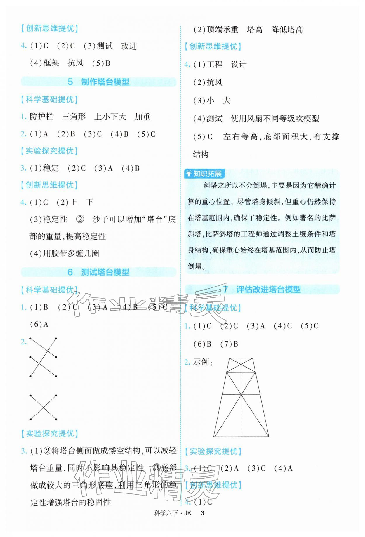 2026年经纶学典提高班六年级科学下册教科版&nbsp;参考答案第3页