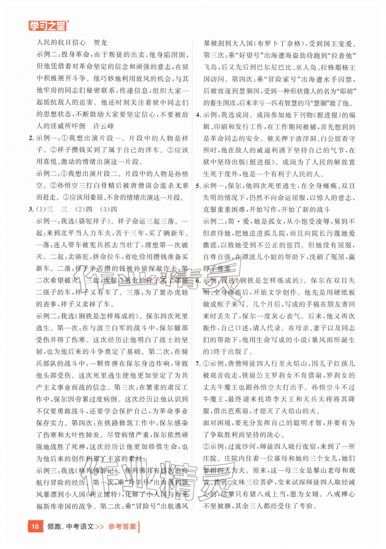 25年领跑中考语文一轮总复习辽宁专版&nbsp;参考答案第18页