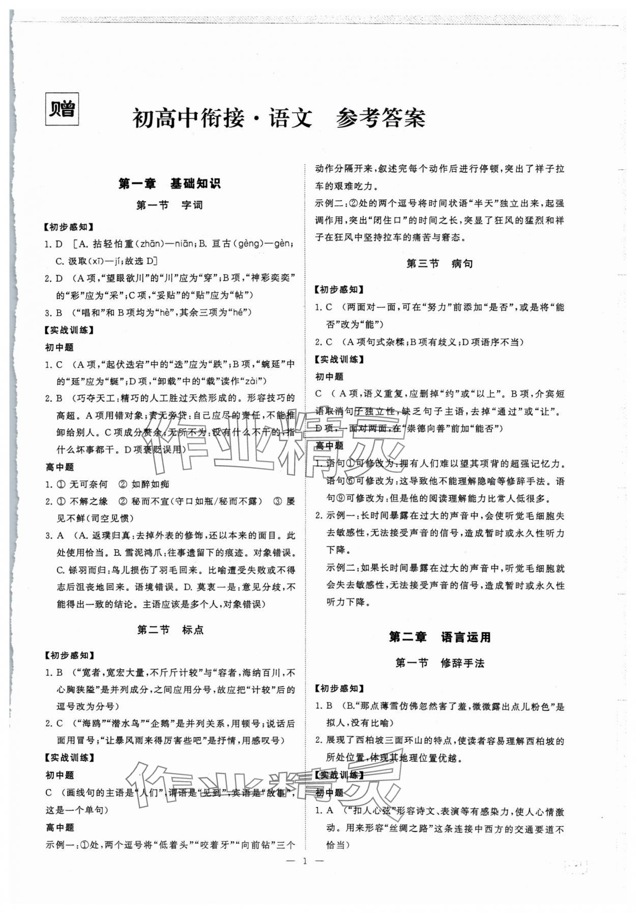 2024年初高中銜接九年級(jí)語文江蘇鳳凰美術(shù)出版社 第1頁