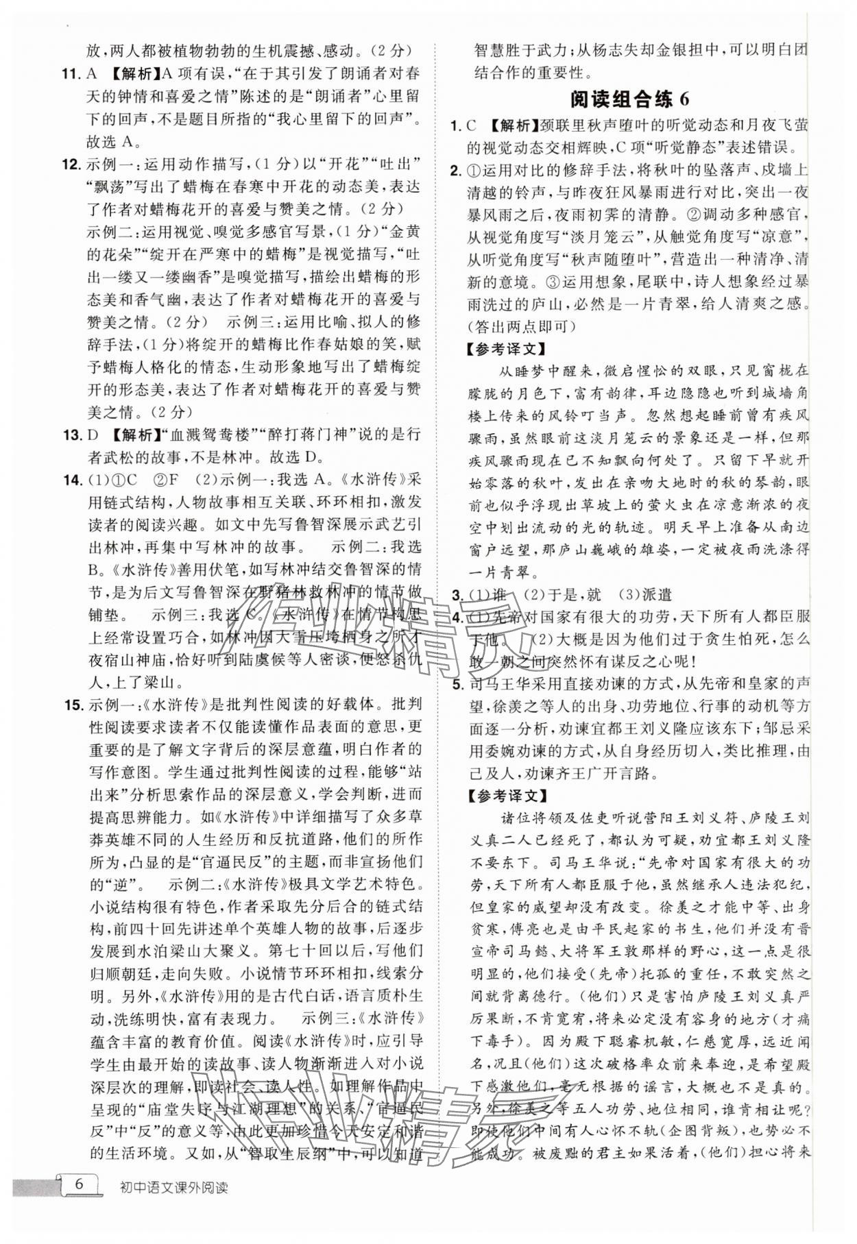 2024年魅力閱讀初中語文課外閱讀中考人教版 參考答案第6頁