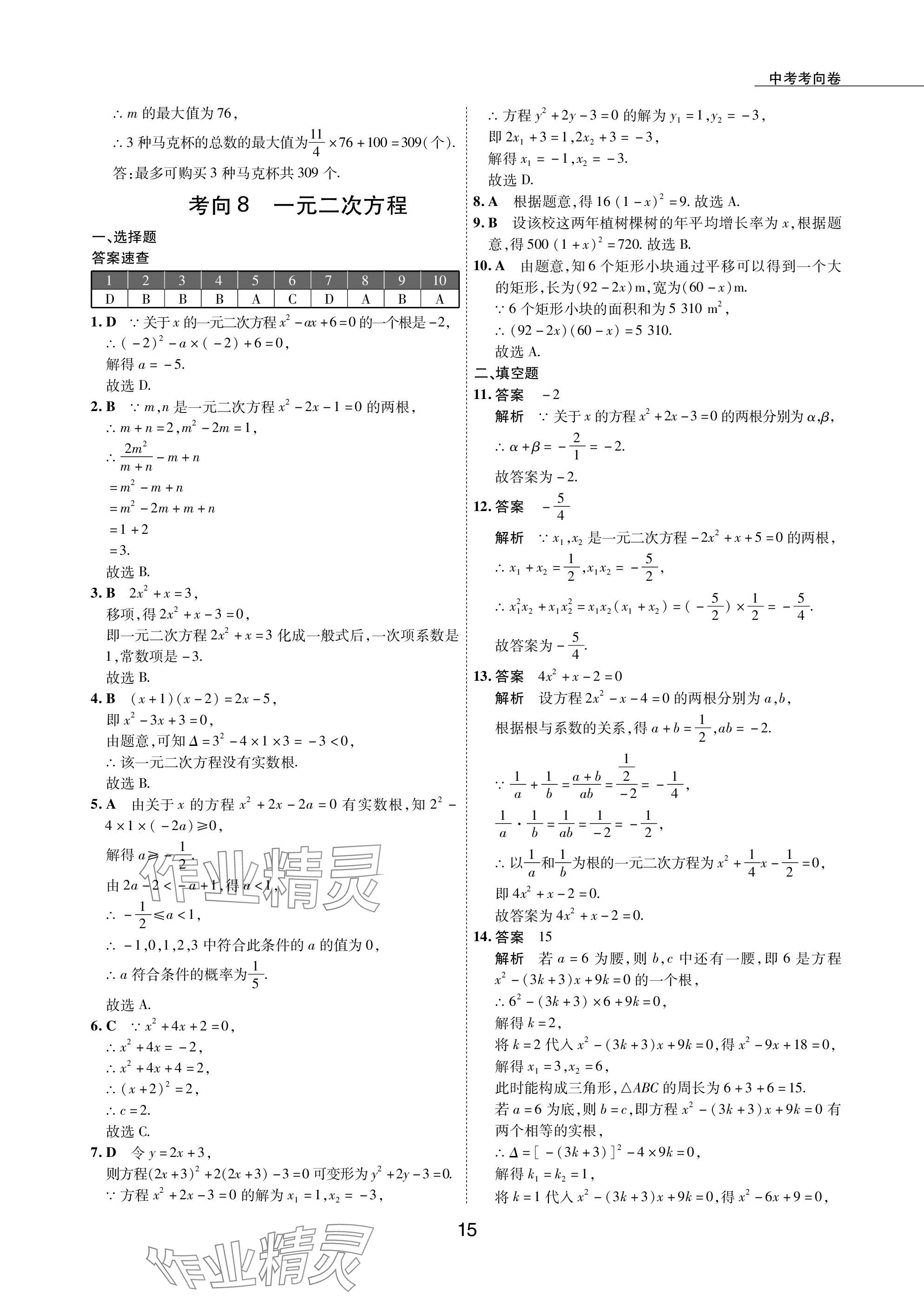 2024年5年中考试卷数学包头专版 参考答案第15页