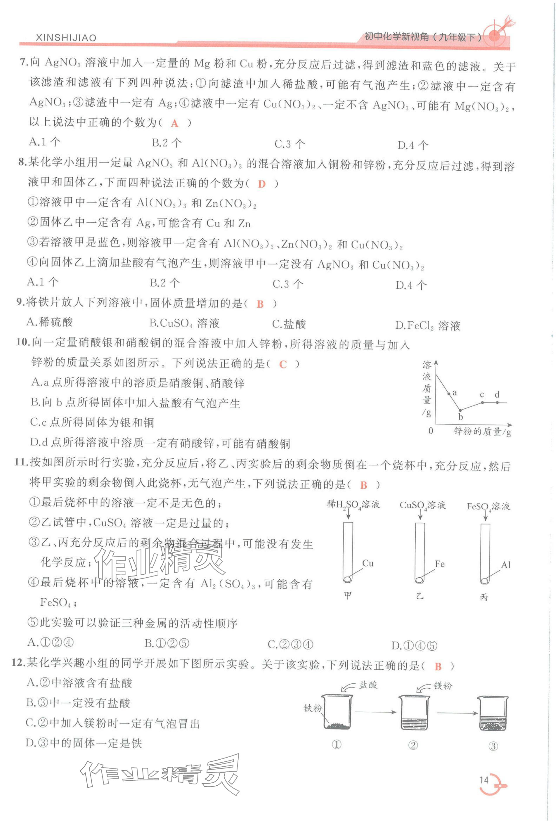 2025年新視角教輔系列叢書化學九年級下冊人教版 參考答案第14頁