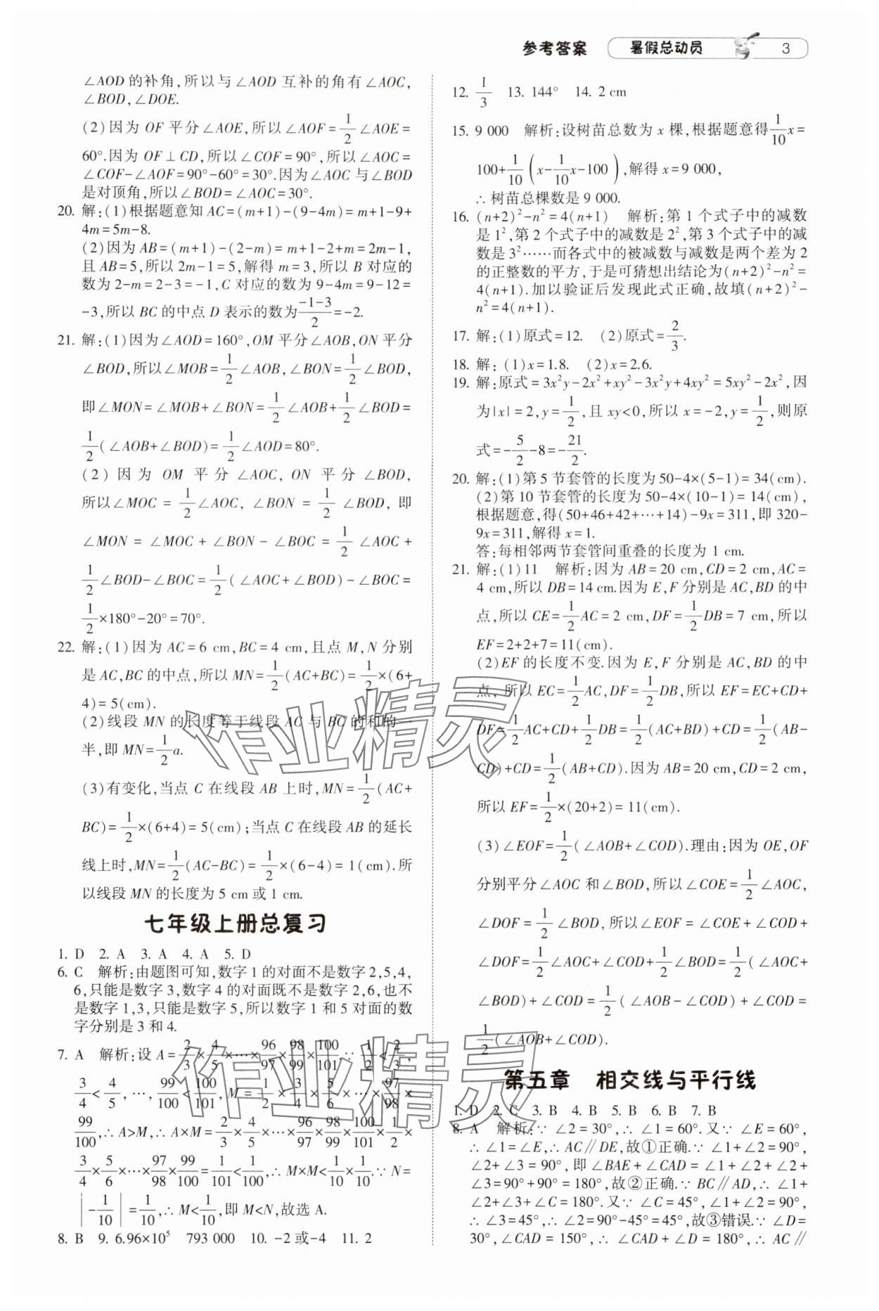 2024年暑假总动员七年级升八年级数学人教版宁夏人民教育出版社 参考答案第3页