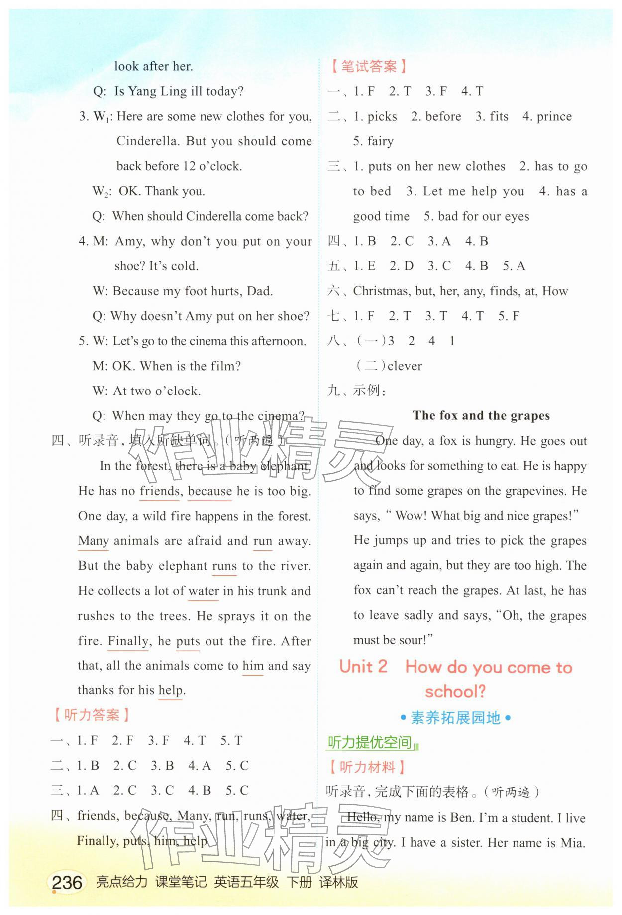2026年亮點(diǎn)給力課堂筆記五年級英語下冊譯林版&nbsp;第2頁