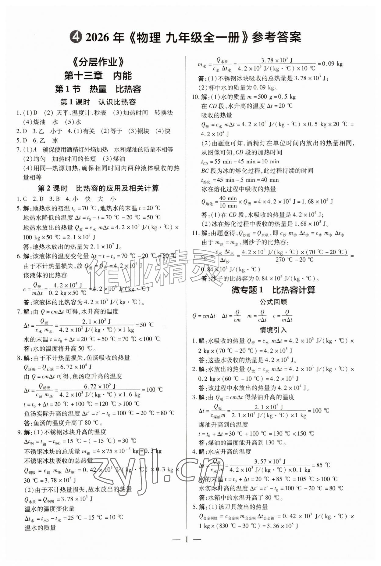 2026年领跑作业本九年级物理全一册人教版广东专版&nbsp;第1页