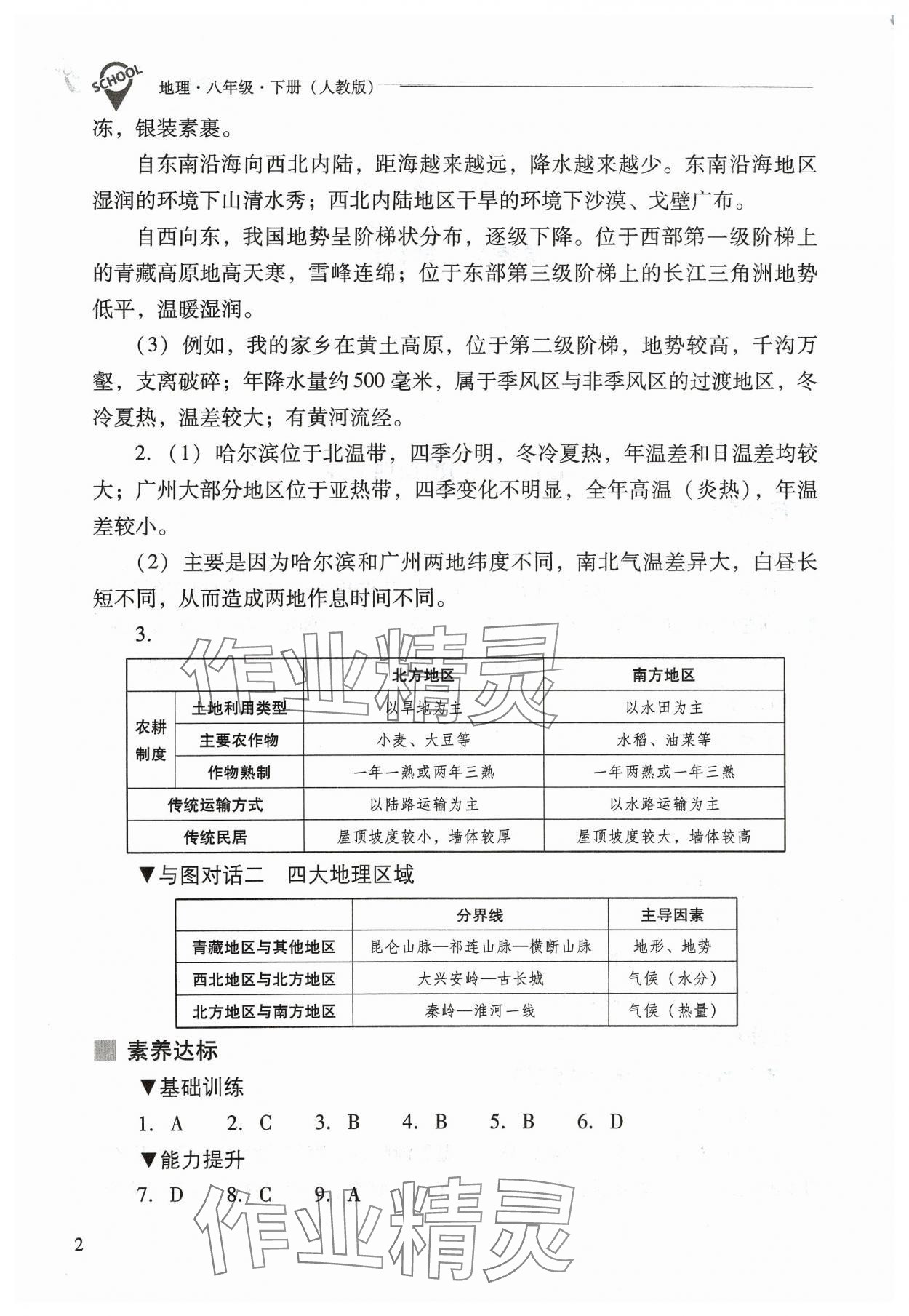 2024年新课程问题解决导学方案八年级地理下册人教版 参考答案第2页