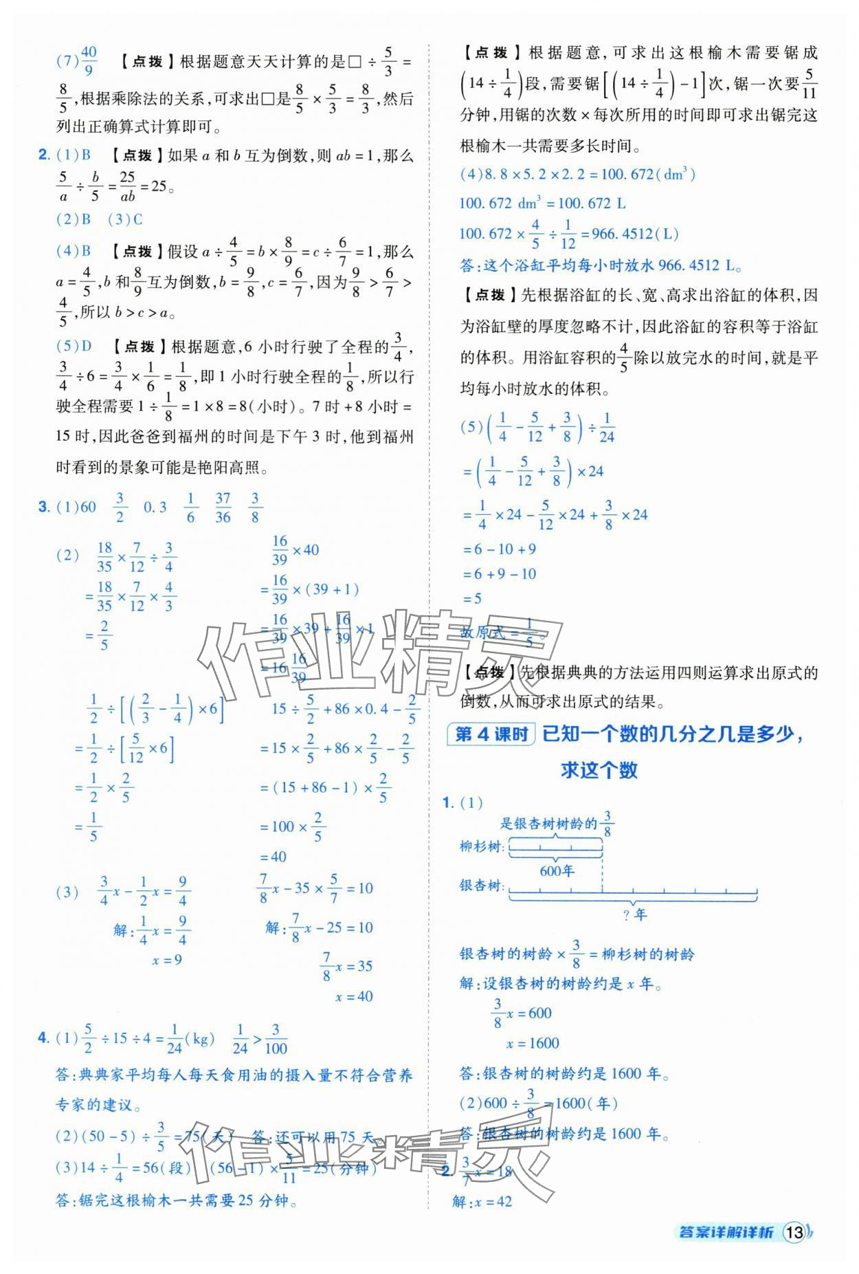 2025年综合应用创新题典中点六年级数学上册人教版福建专版 参考答案第13页