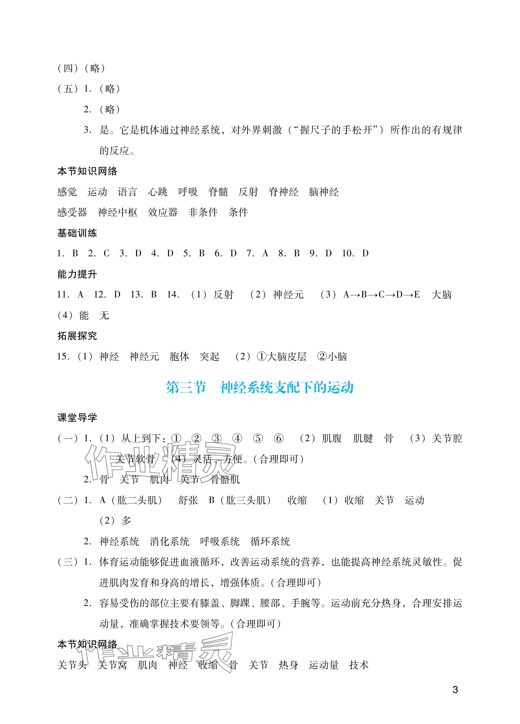 2025年阳光学业评价八年级生物上册人教版 参考答案第3页