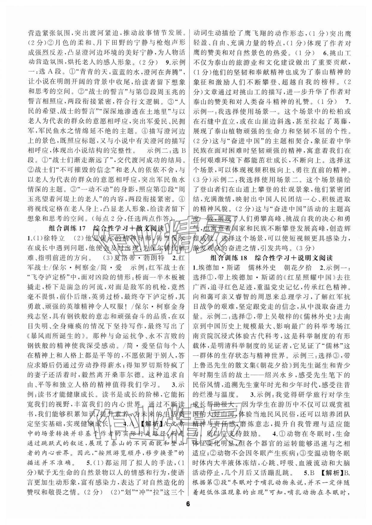 2024年语文花开现代文阅读九年级&nbsp;参考答案第6页