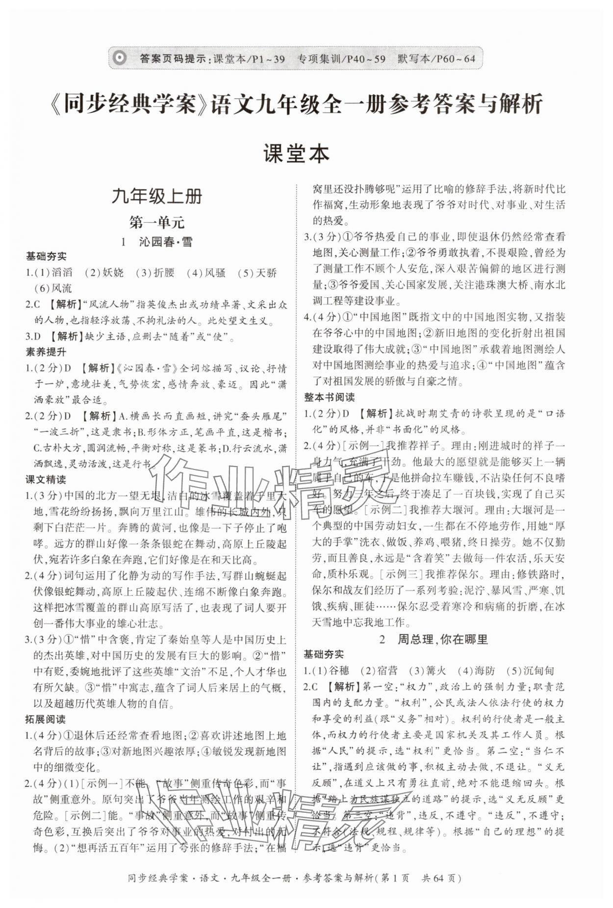 2025年同步经典学案九年级语文全一册人教版 第1页