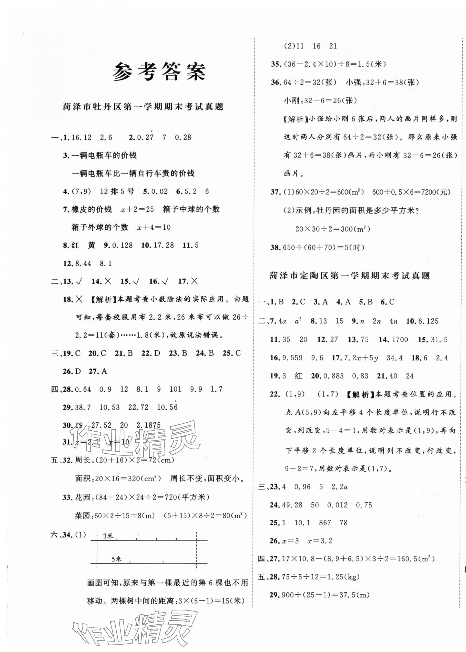 2024年菏澤真題匯編真題試卷五年級(jí)數(shù)學(xué)上冊(cè)人教版 參考答案第1頁(yè)