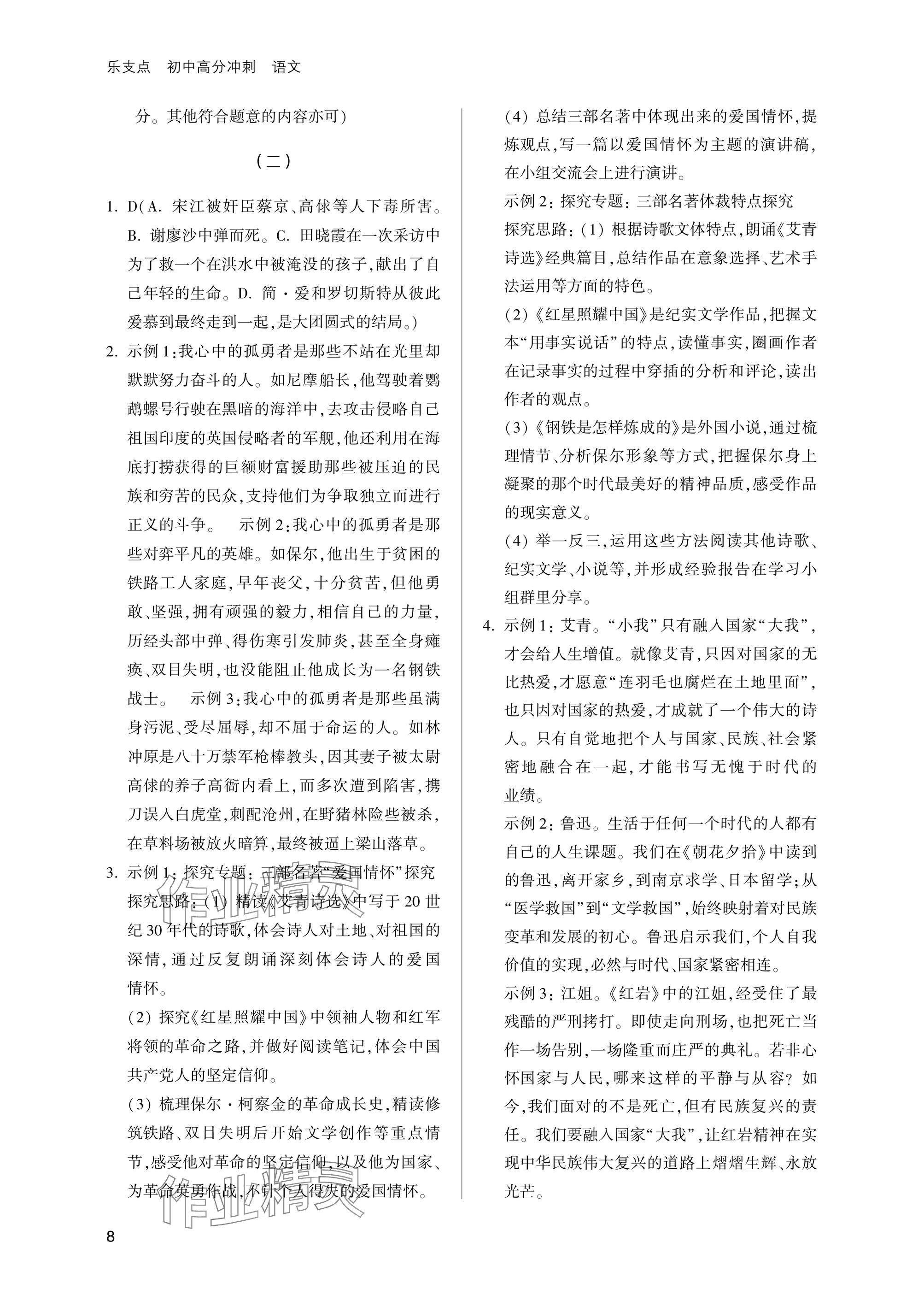 2025年乐支点初中高分冲刺语文&nbsp;参考答案第8页