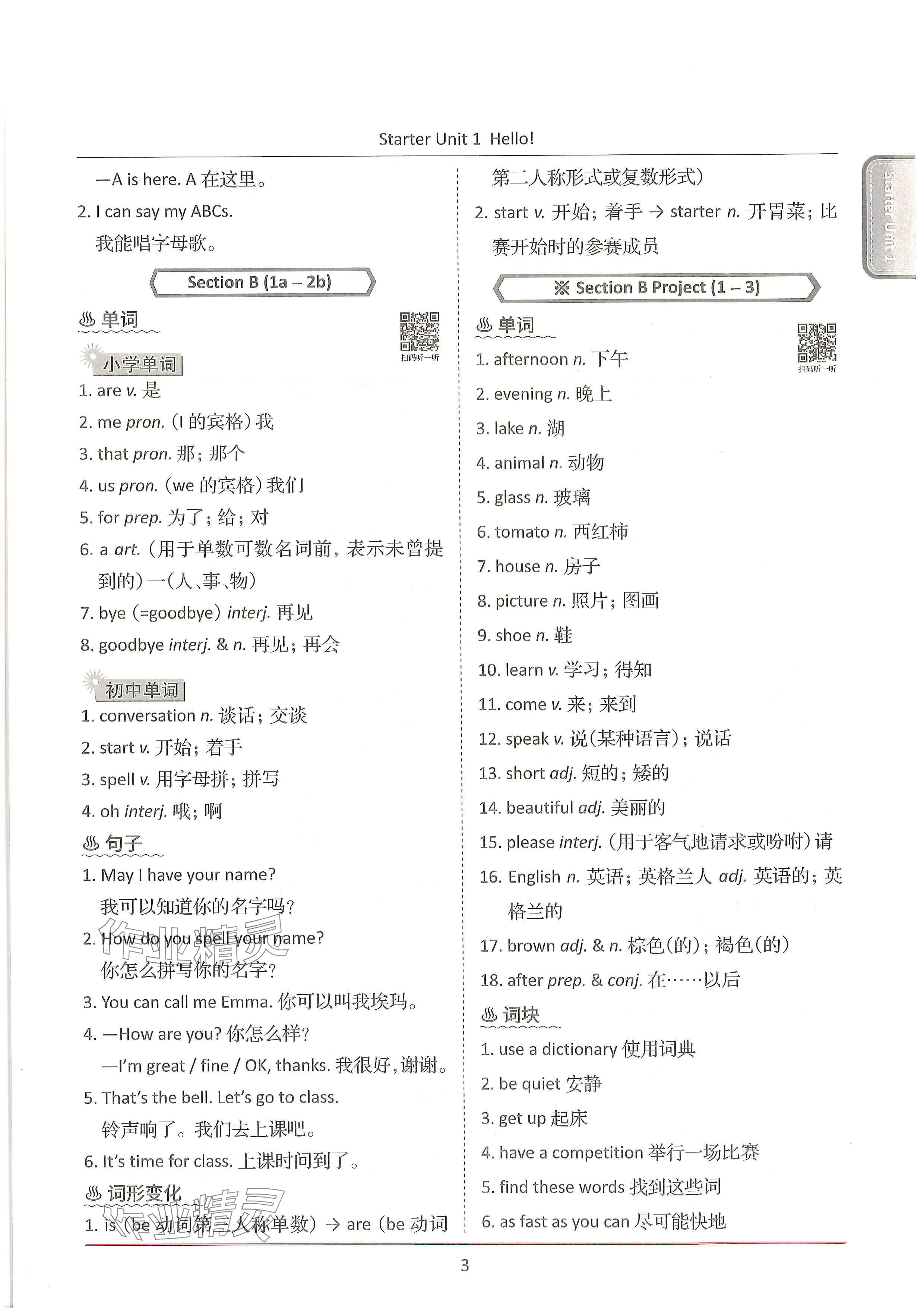 2024年新视界单元复习七年级英语上册人教版&nbsp;参考答案第3页