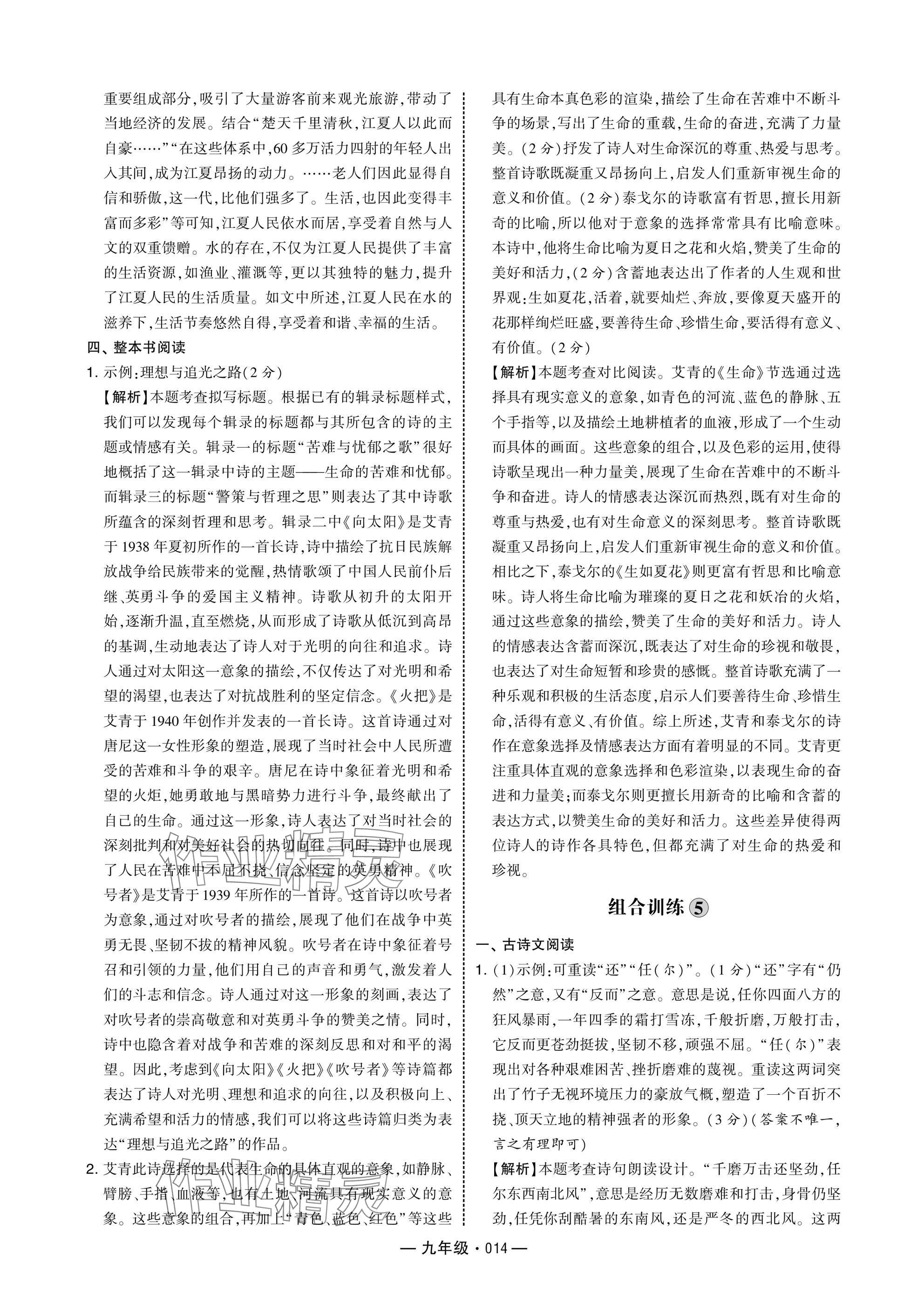 2025年學(xué)霸組合訓(xùn)練九年級語文人教版 參考答案第14頁
