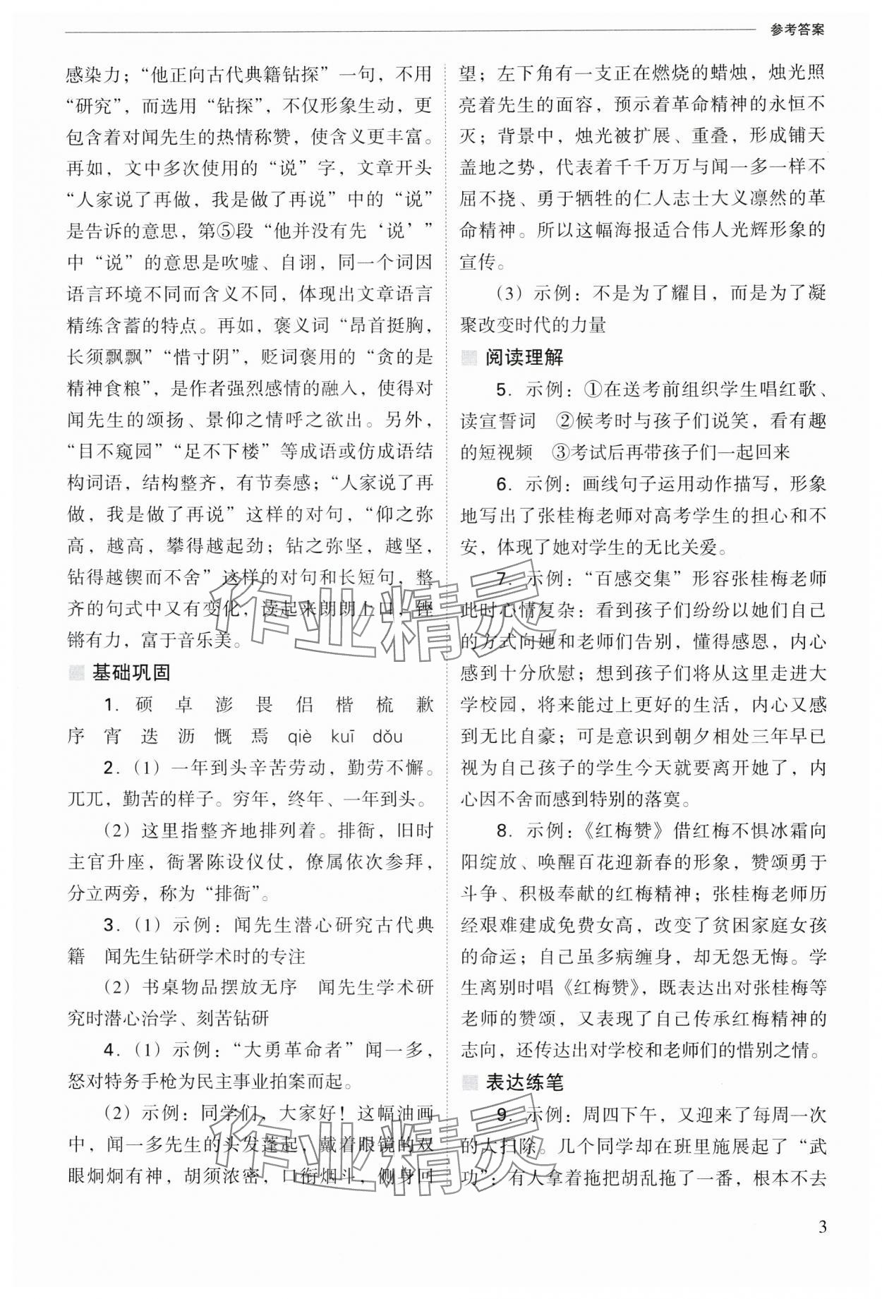 2025年新课程问题解决导学方案七年级语文下册人教版 参考答案第3页