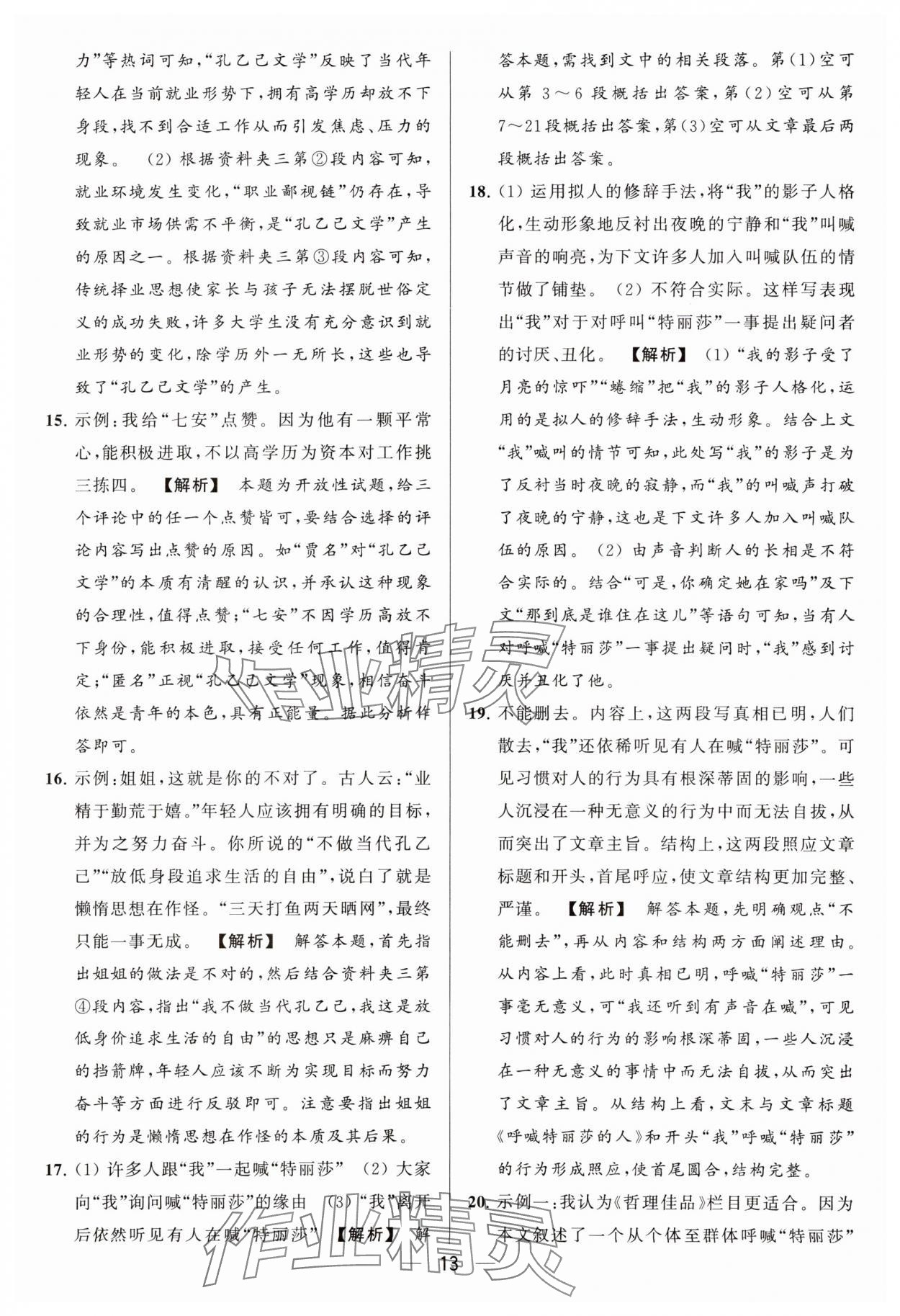 2024年亮點給力大試卷九年級語文下冊人教版 參考答案第13頁