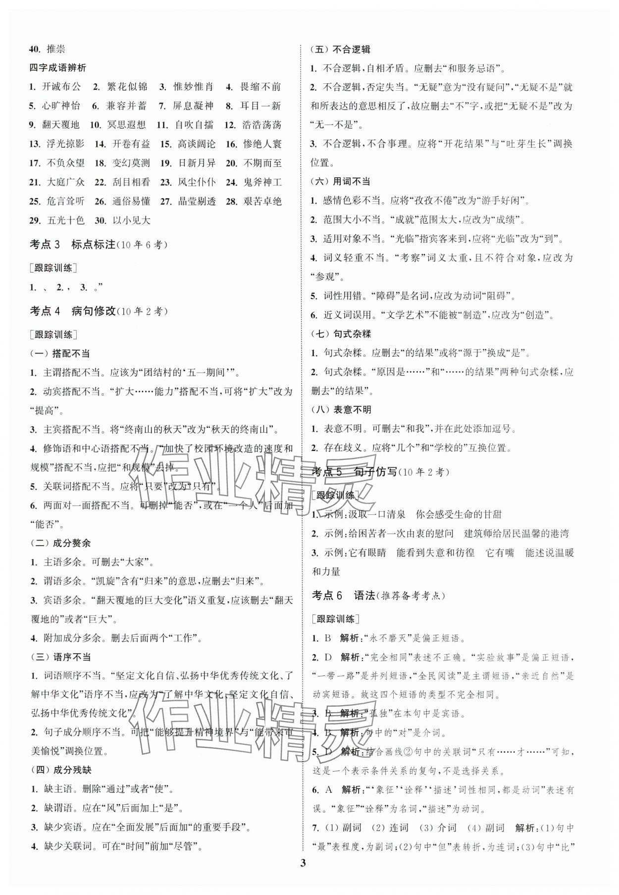 2024年通城学典通城1典中考复习方略语文南通专用 参考答案第2页