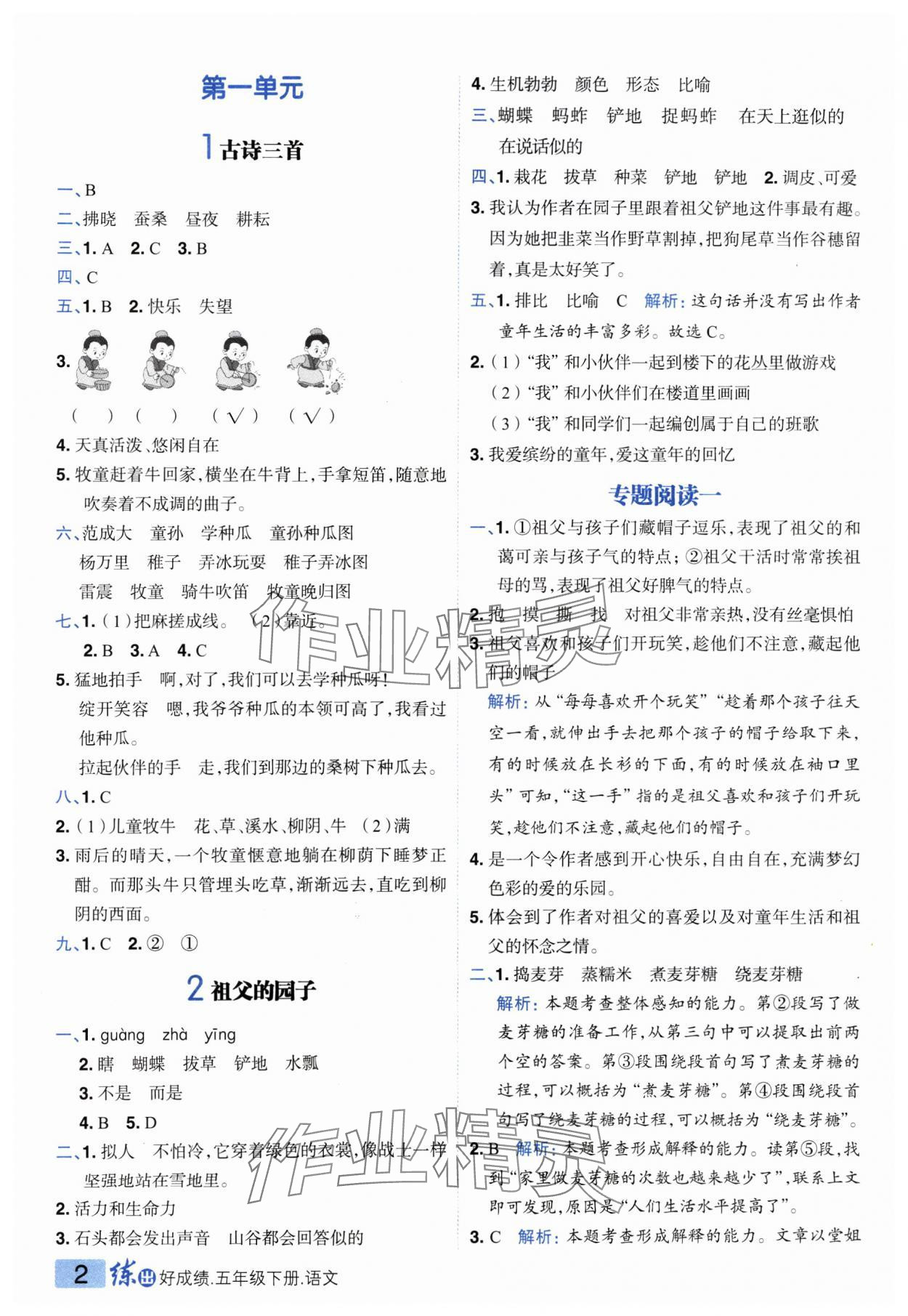 2025年練出好成績五年級(jí)語文下冊人教版 參考答案第1頁